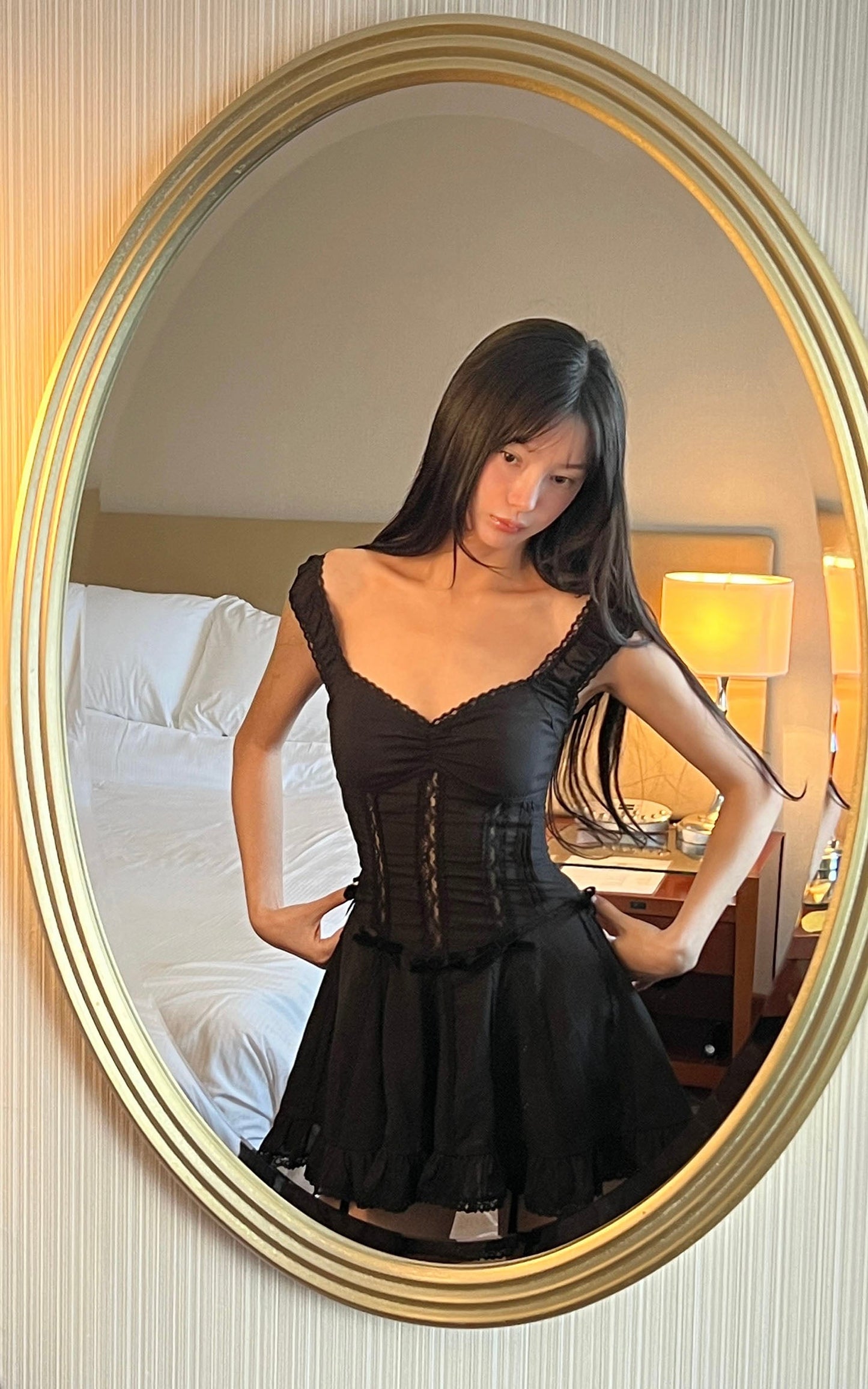 Velvet Bow Lace Mini Dress