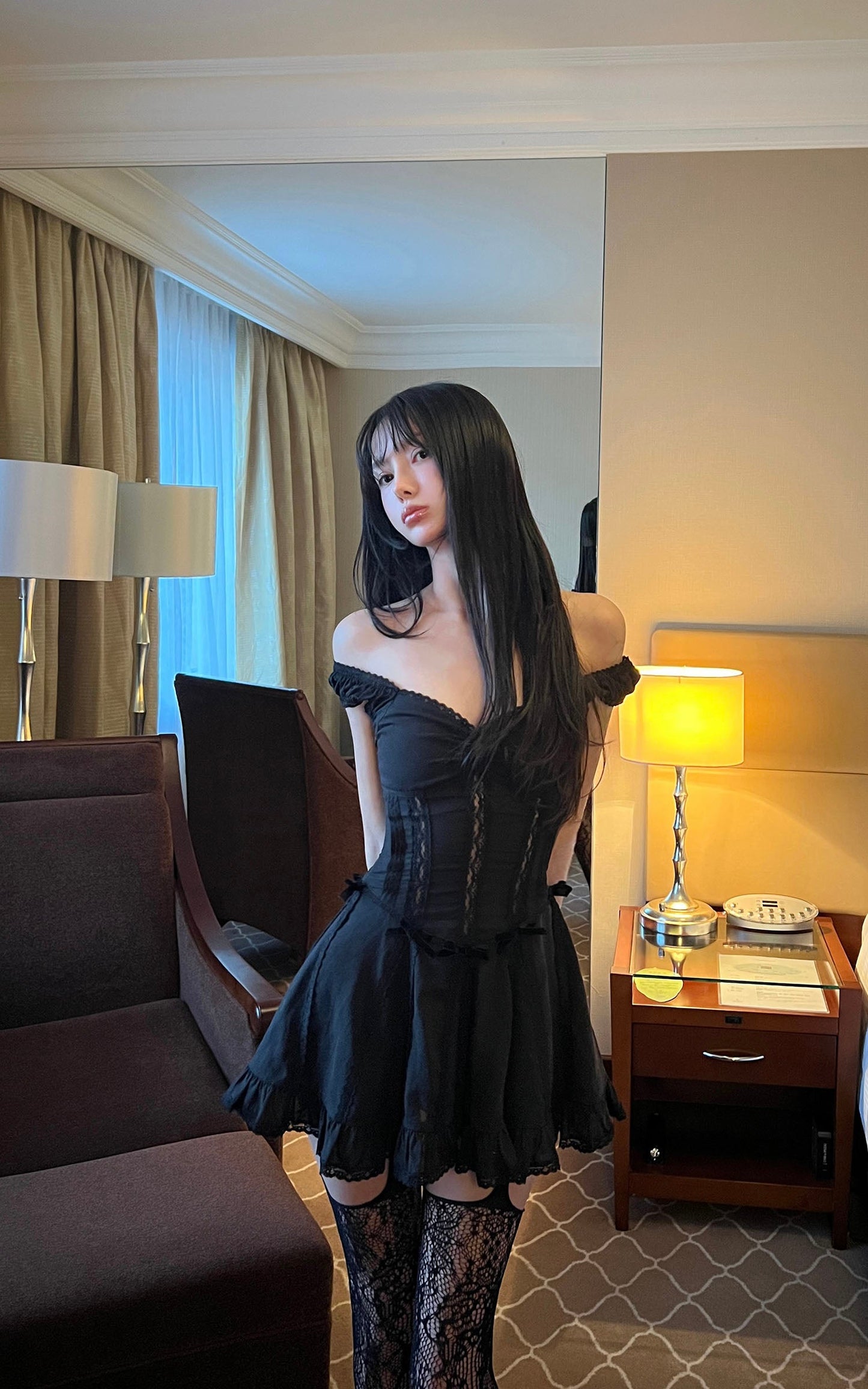 Velvet Bow Lace Mini Dress