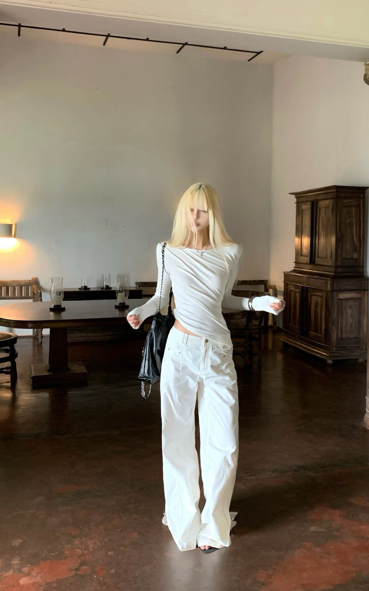 White Split Hem Utility Pants
