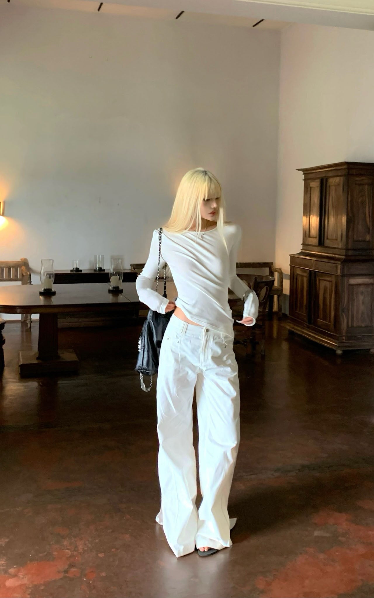 White Split Hem Utility Pants