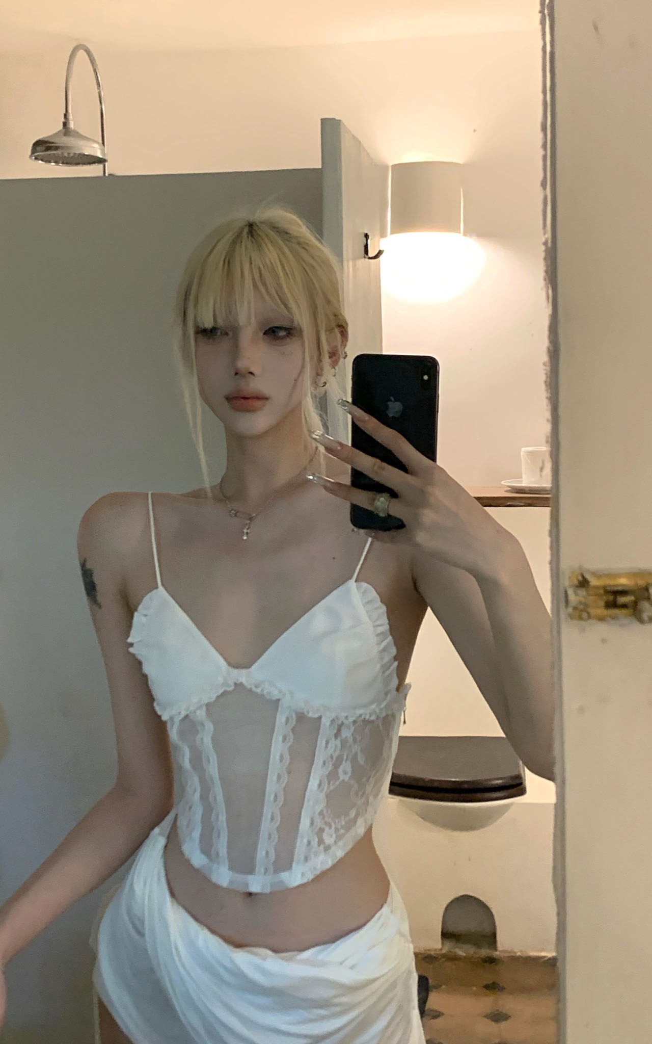 Draped Top with Lace Camisole Set