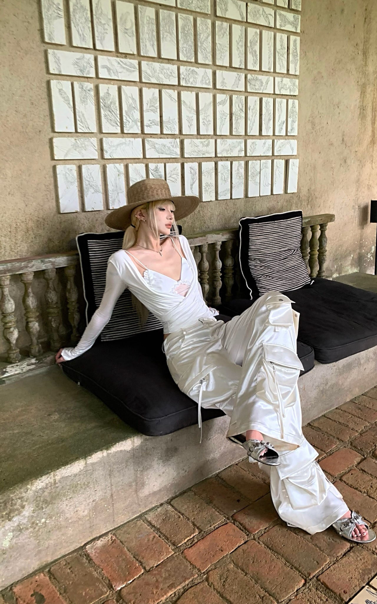 Draped Top with Lace Camisole Set