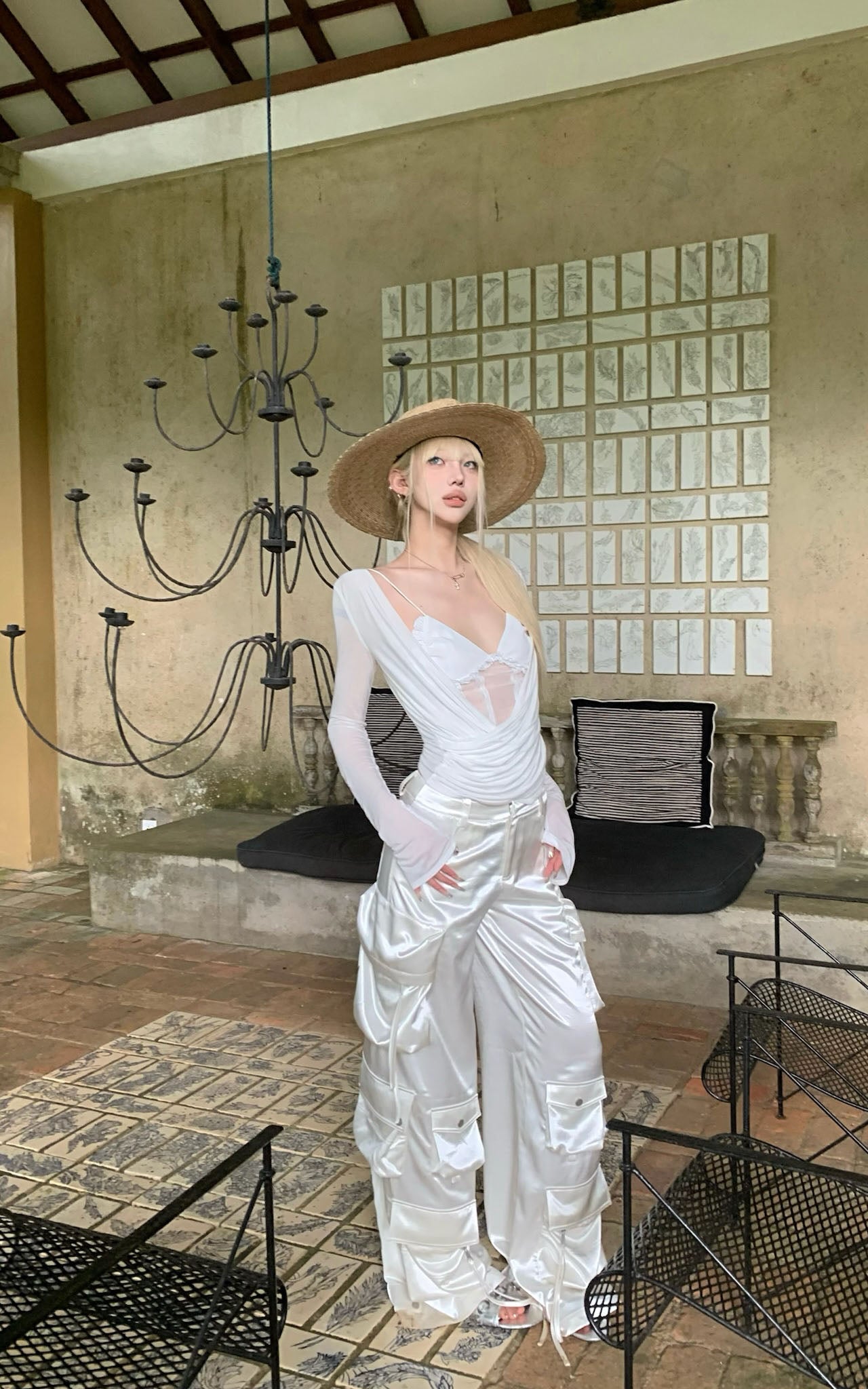 Draped Top with Lace Camisole Set