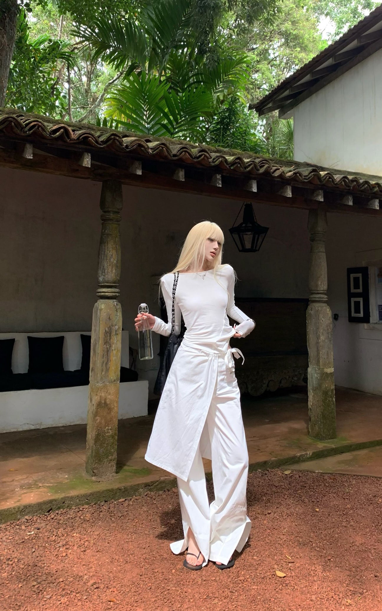 White Split Hem Utility Pants