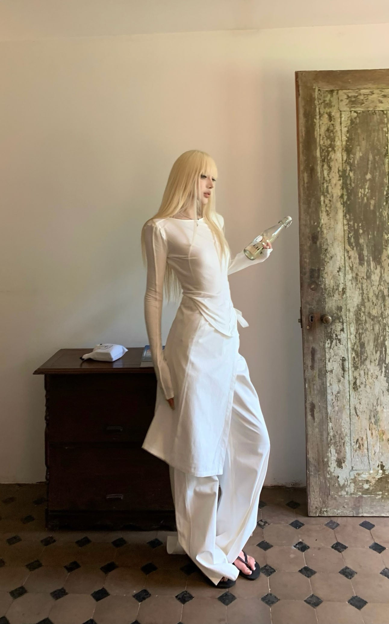 White Split Hem Utility Pants