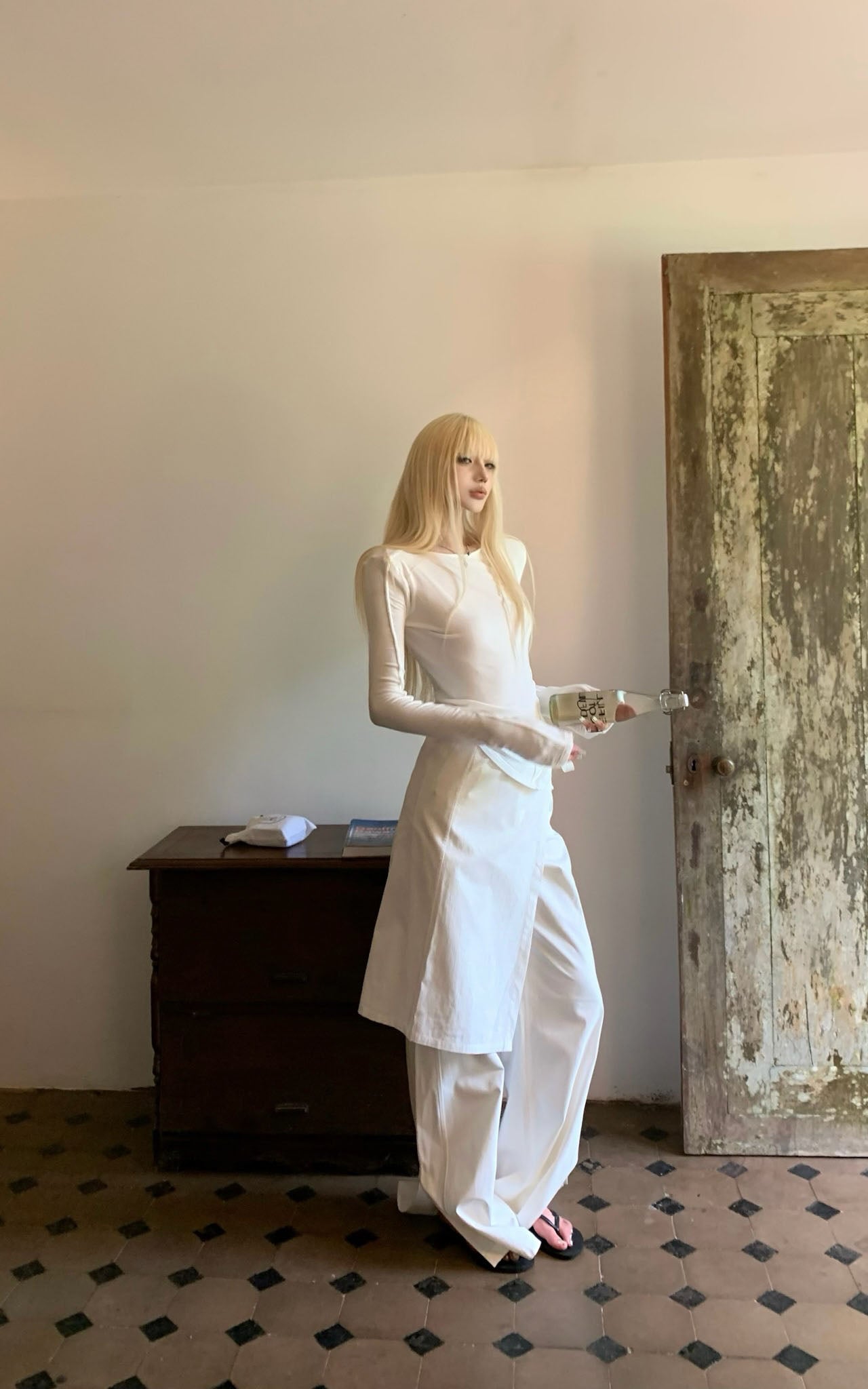 White Split Hem Utility Pants