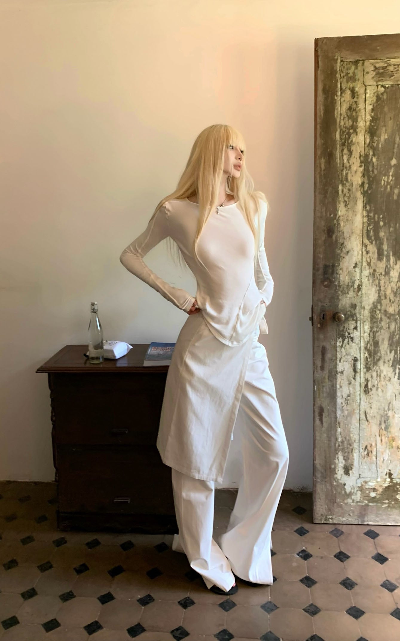 White Split Hem Utility Pants