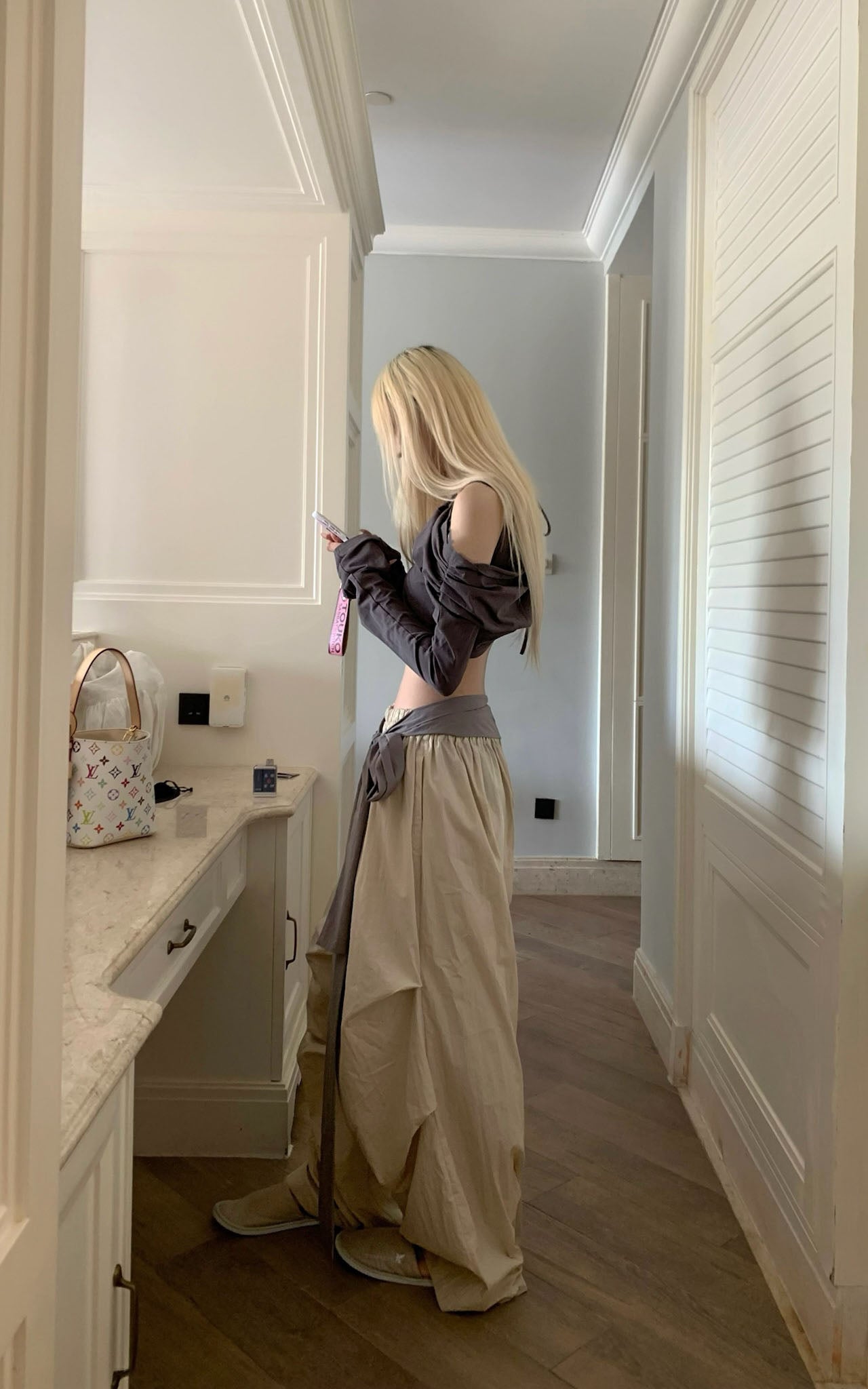 Off-Shoulder Paneled Long Sleeve Top