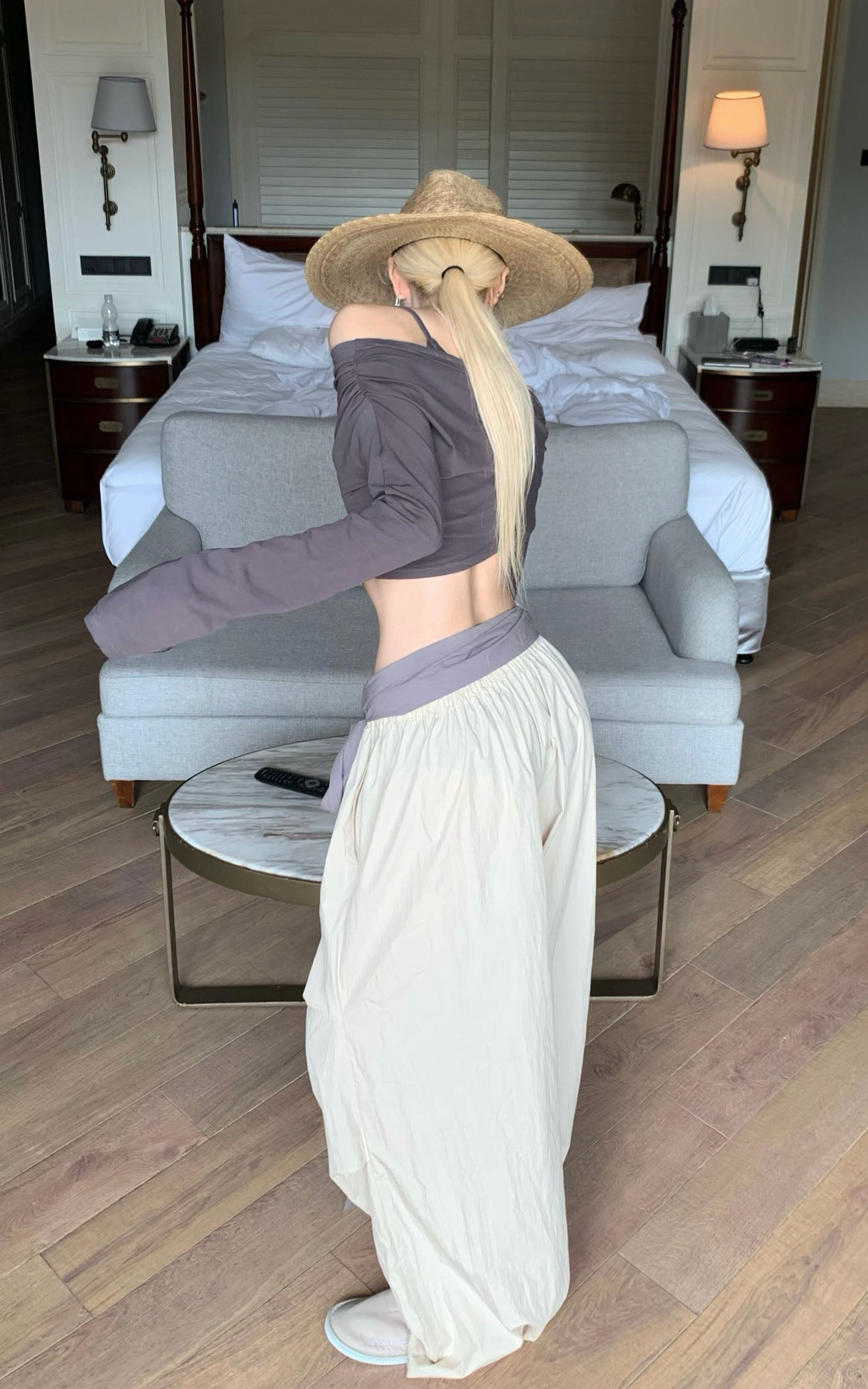 Off-Shoulder Paneled Long Sleeve Top