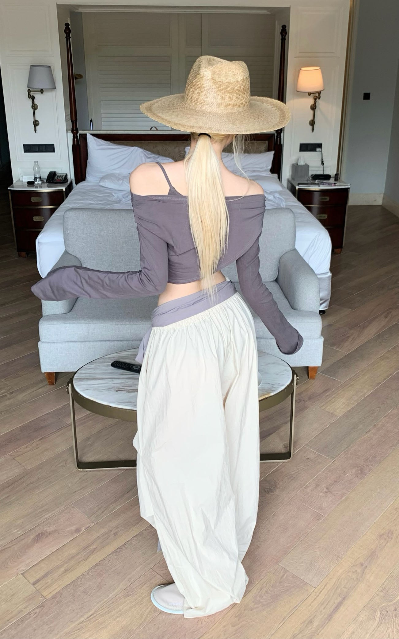 Off-Shoulder Paneled Long Sleeve Top
