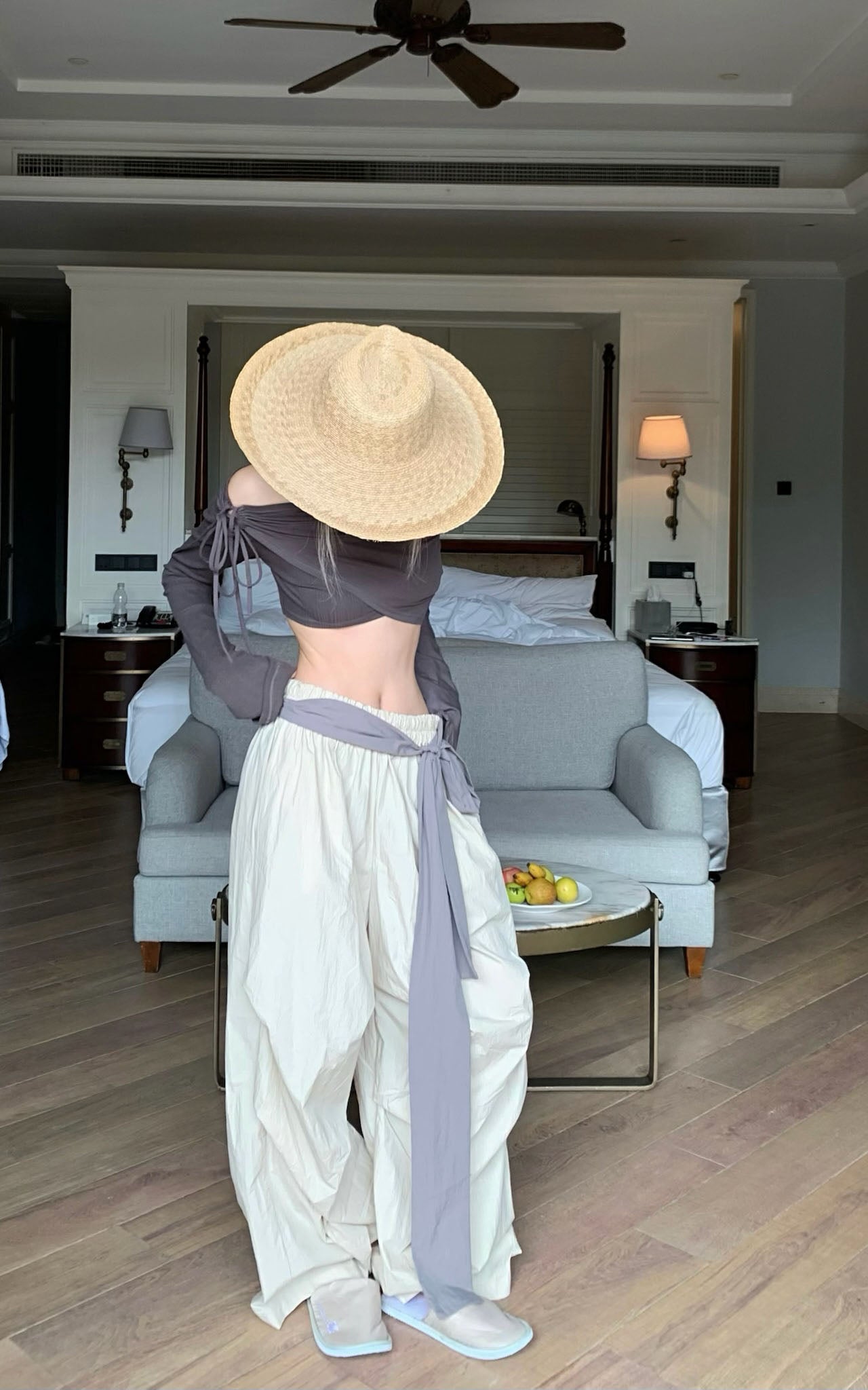 Off-Shoulder Paneled Long Sleeve Top