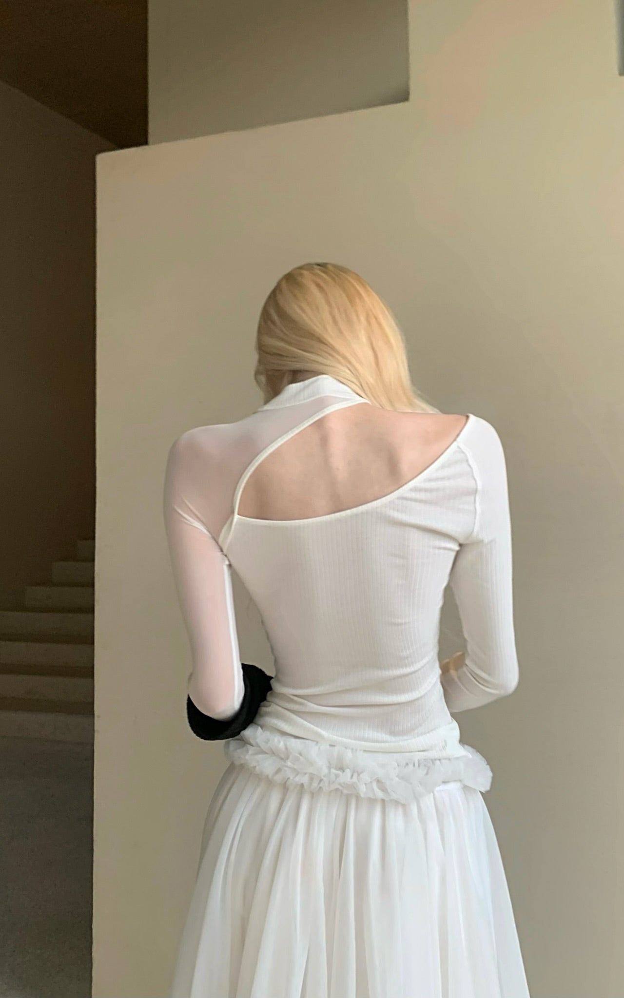 Lace & Mesh Paneled Fitted Top