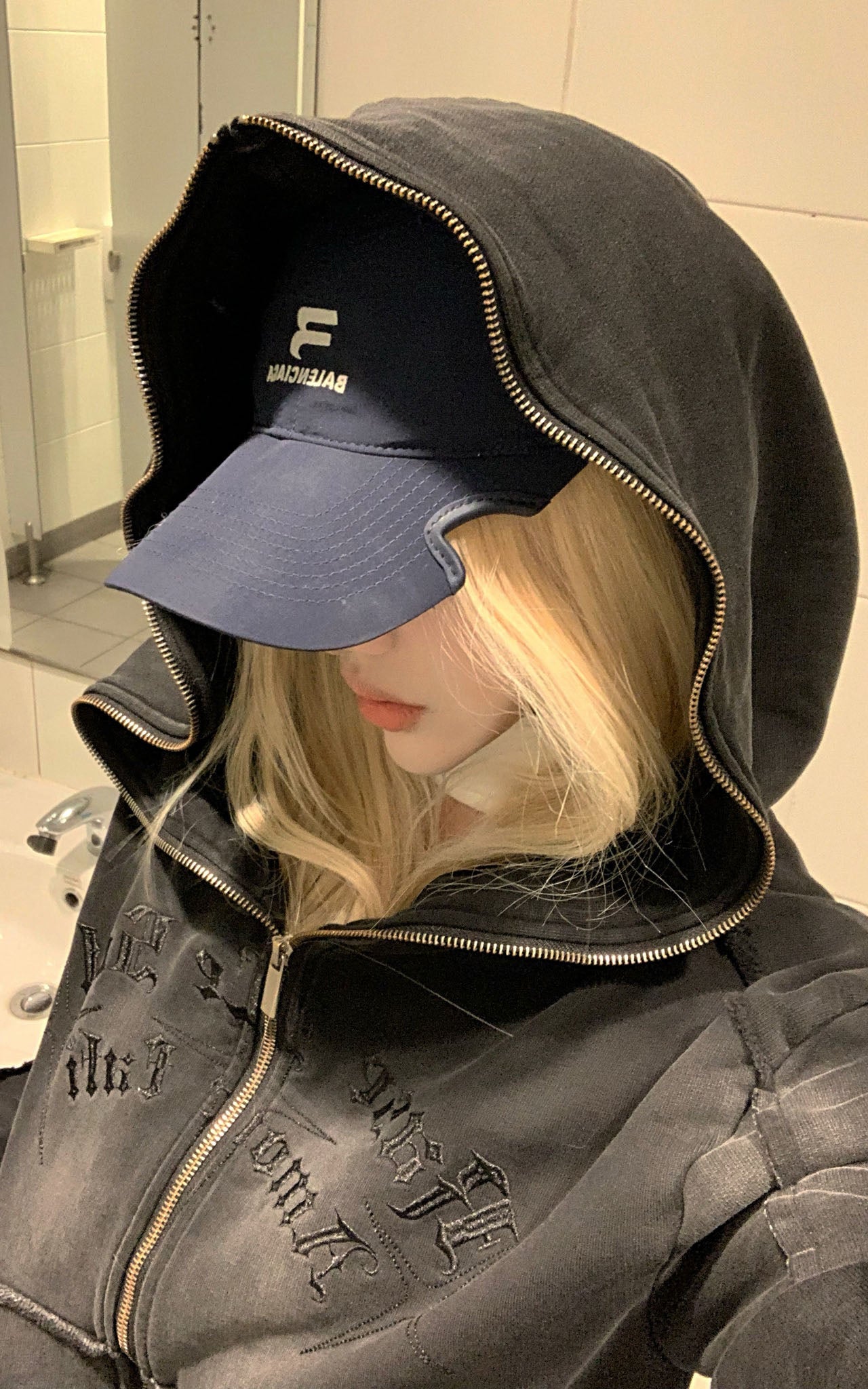 Graphic Distressed Zip Hoodie