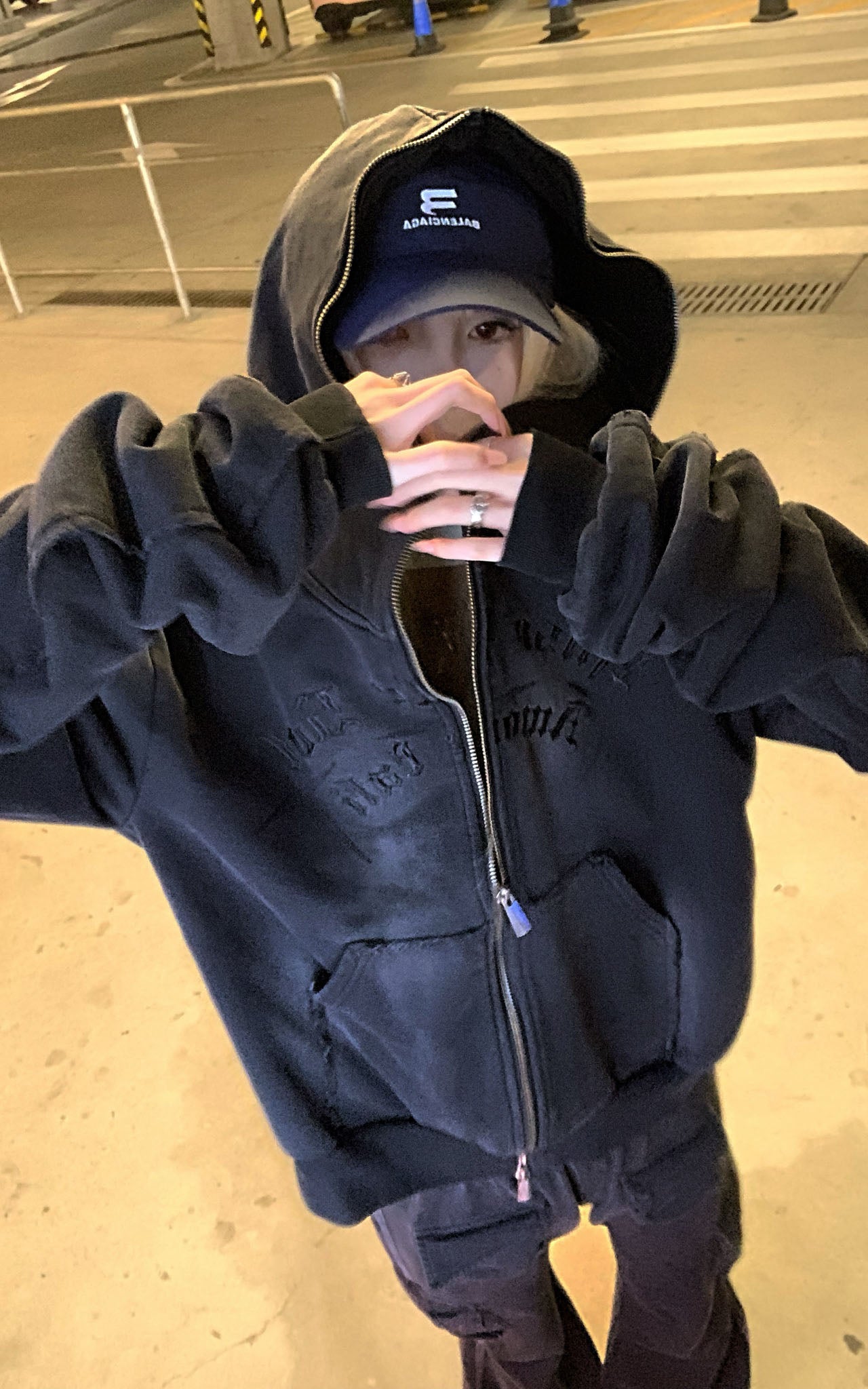 Graphic Distressed Zip Hoodie