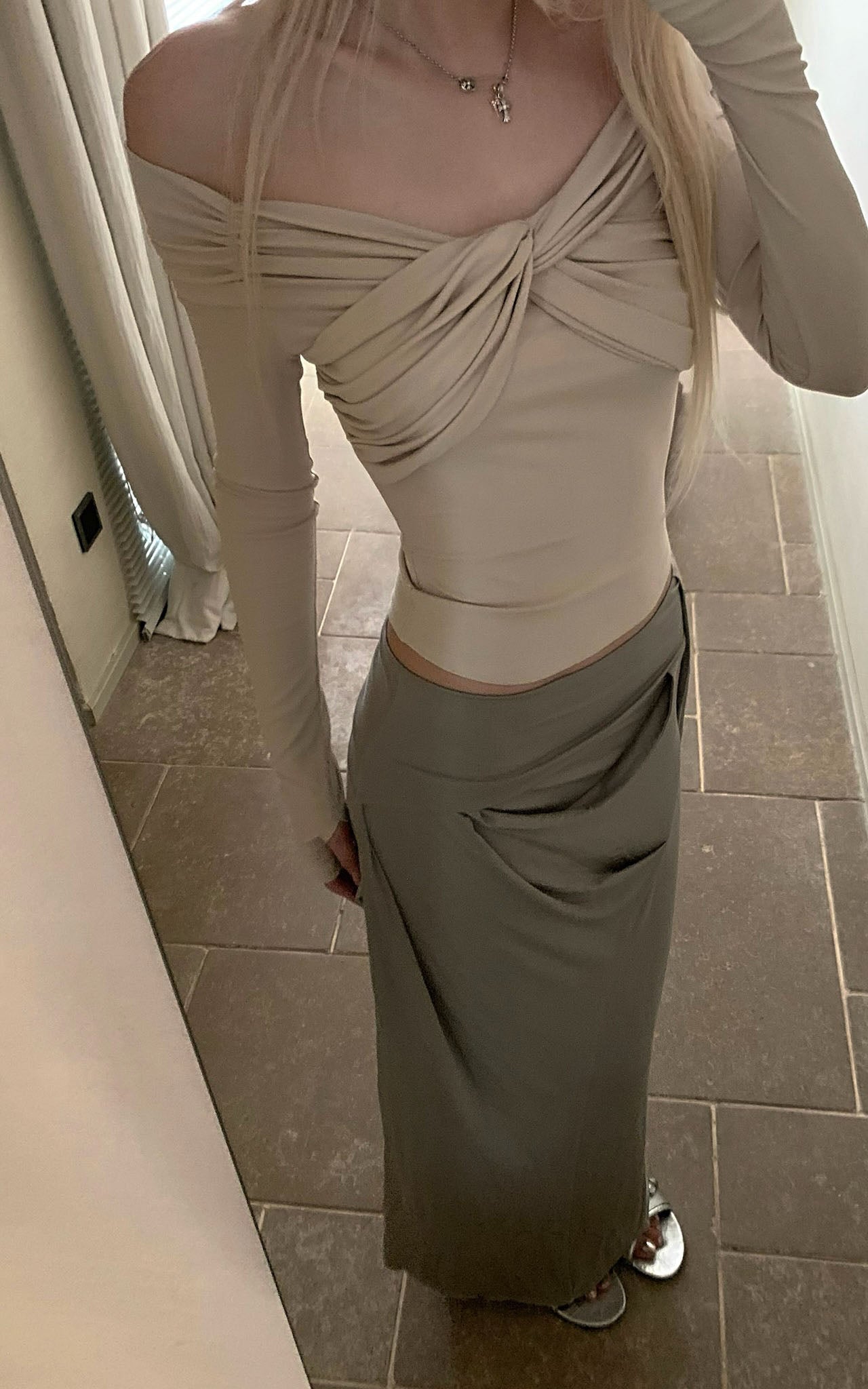 Twisted Off-Shoulder Ribbed Top