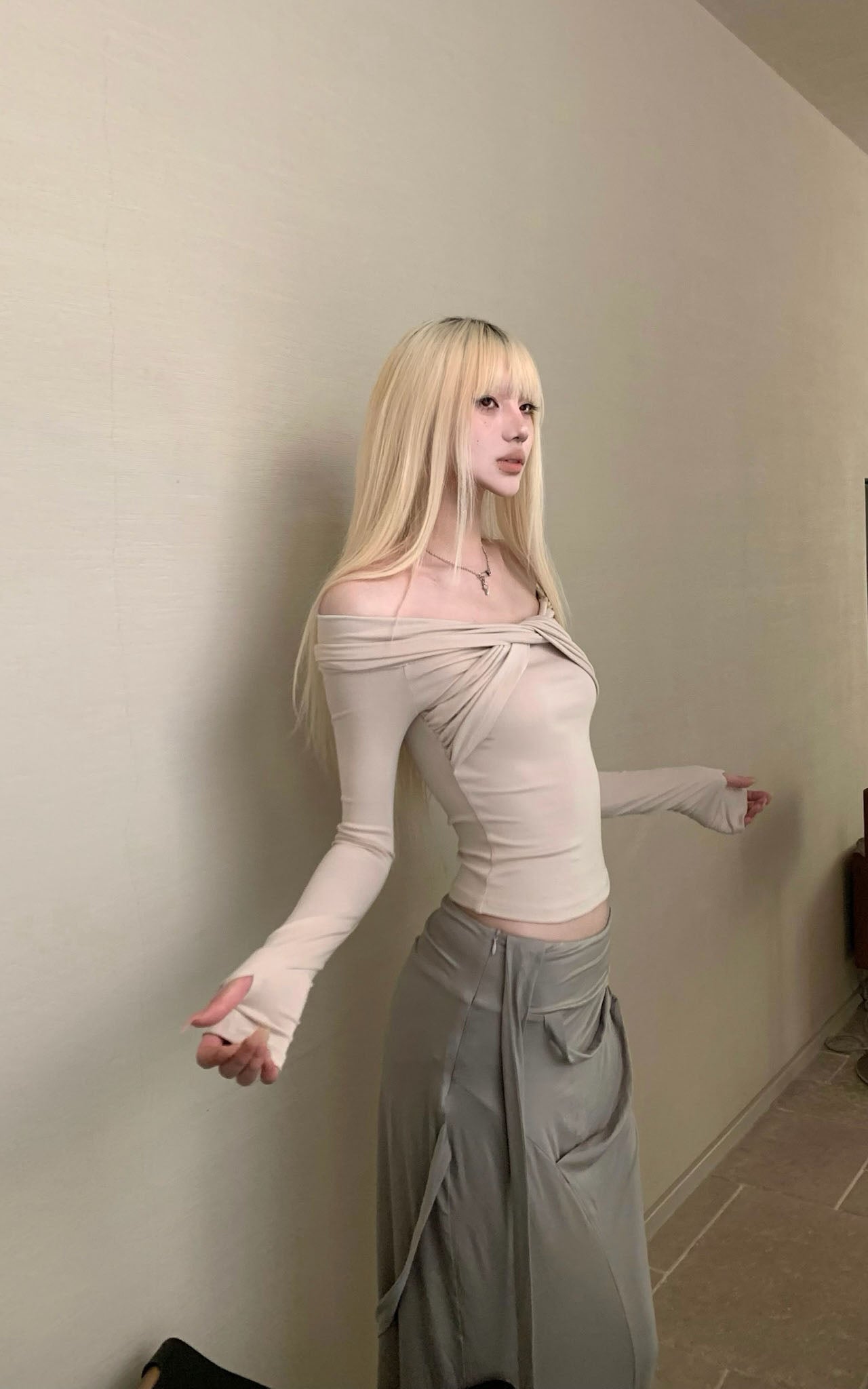 Twisted Off-Shoulder Ribbed Top
