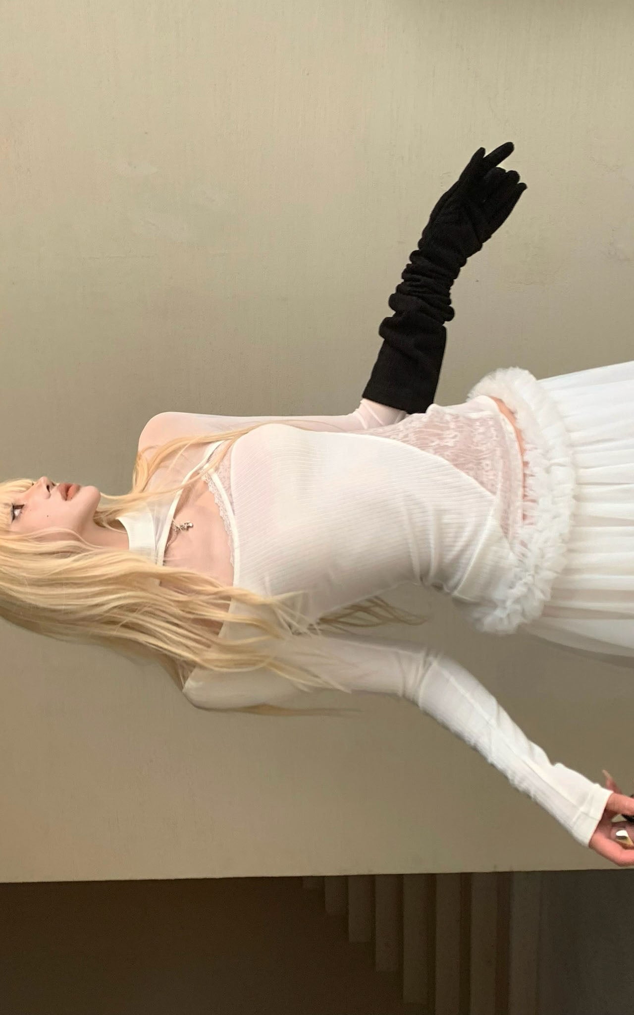 Lace & Mesh Paneled Fitted Top