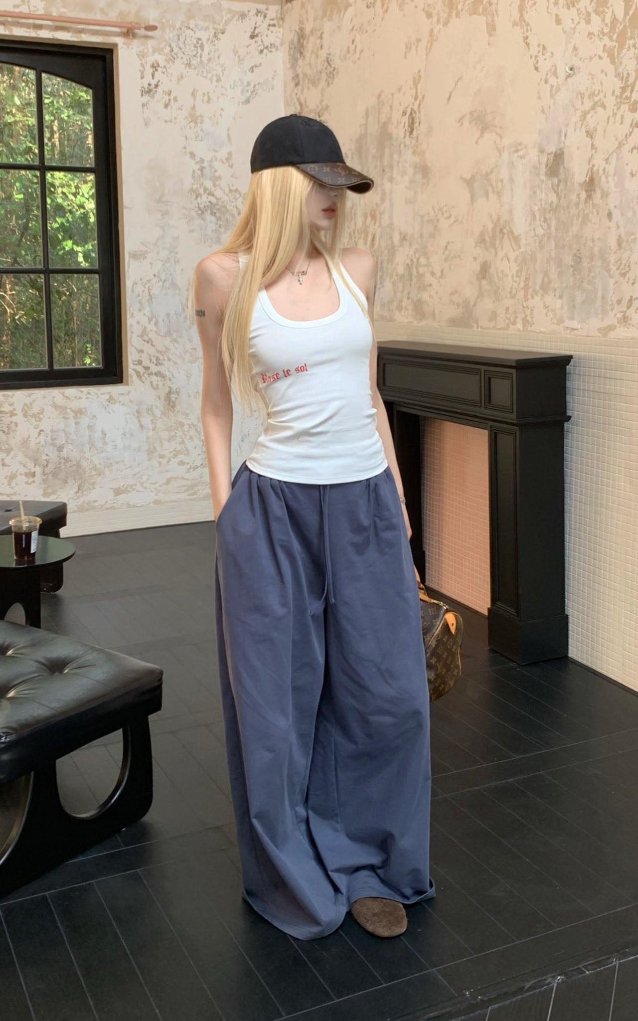 Navy Blue Wide-Leg Trousers