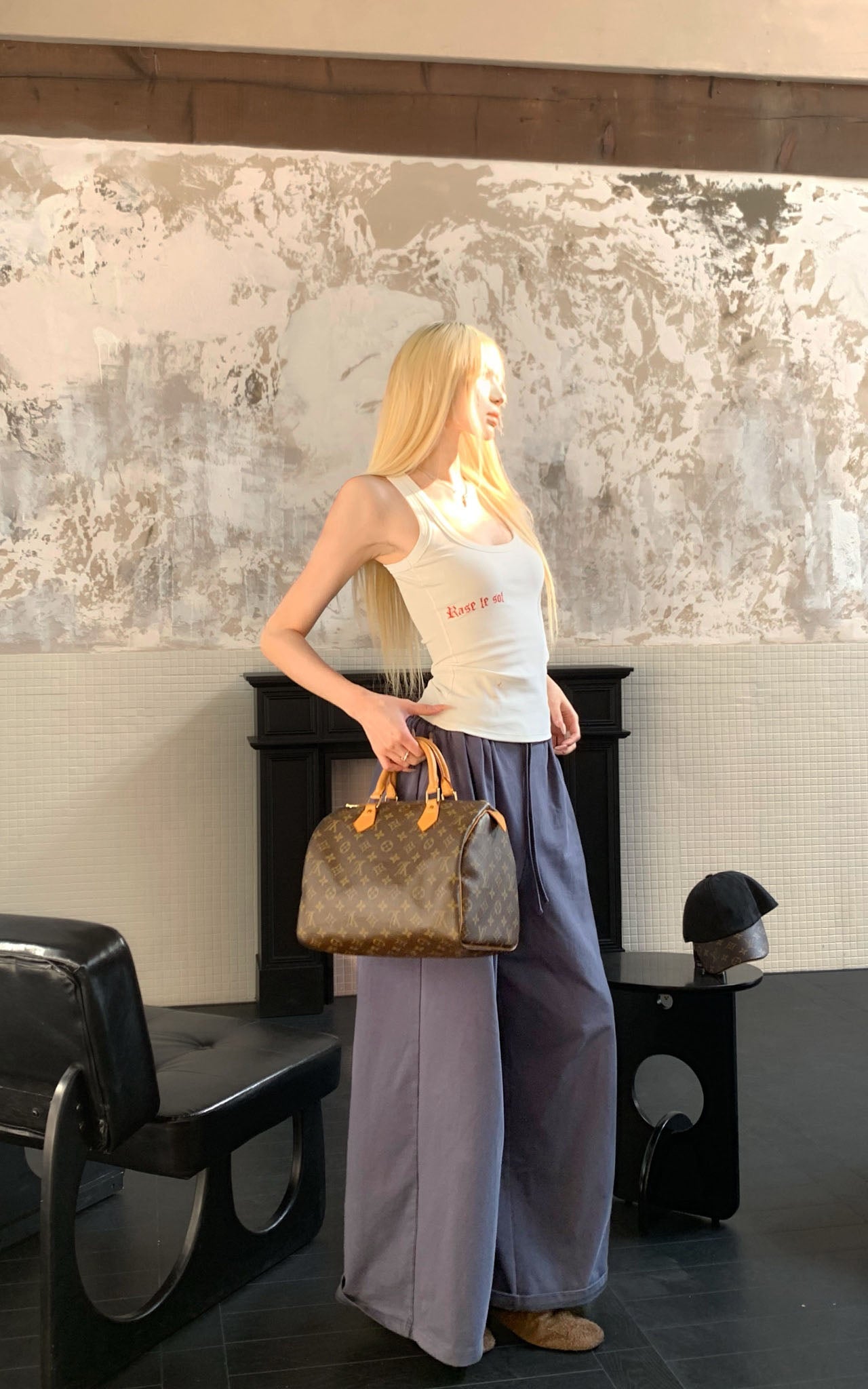 Navy Blue Wide-Leg Trousers