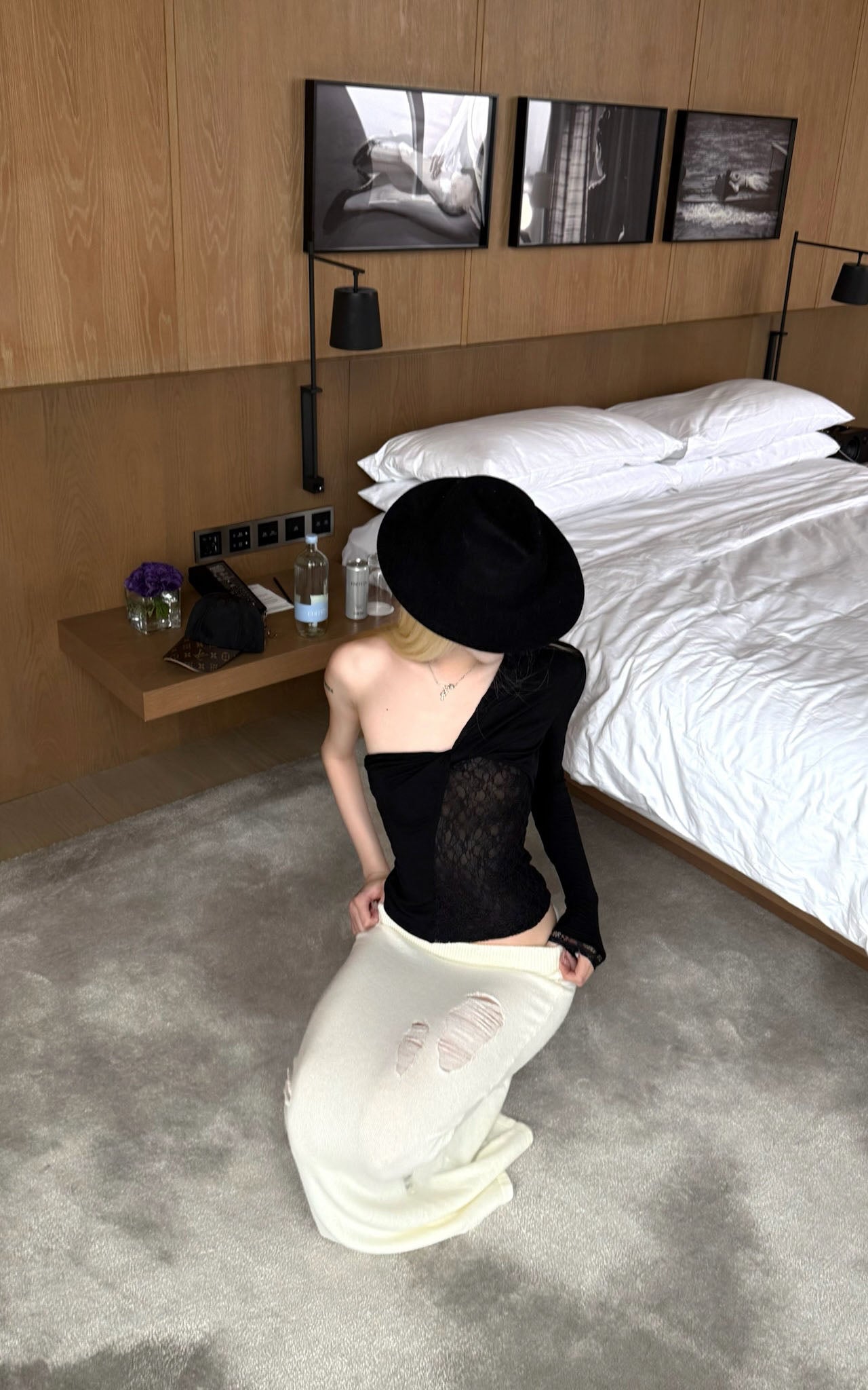 Lace and Mesh Panel Off-Shoulder Top