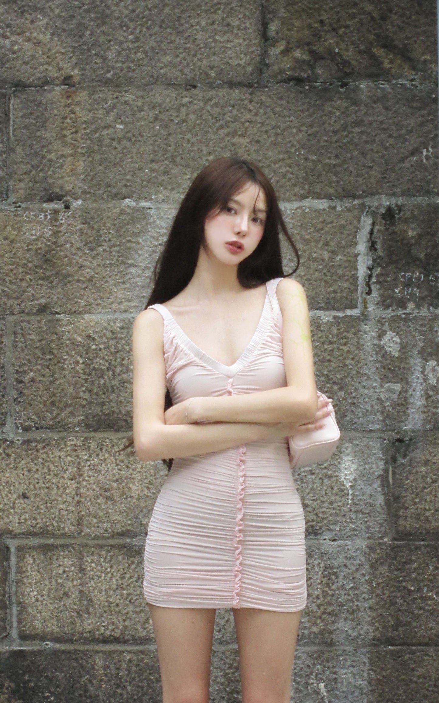 Blush Ruffle Ruched Mini Dress