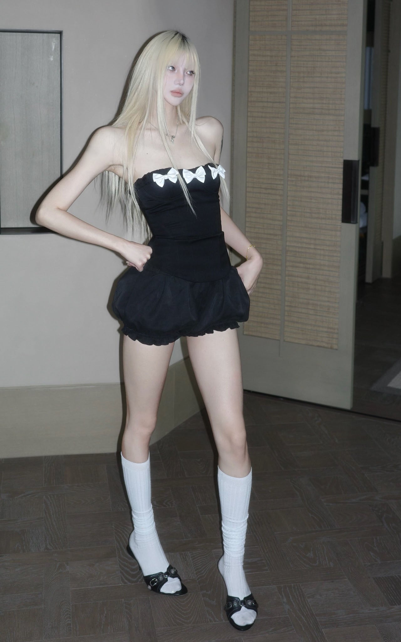 Bow Detail Strapless Top and Bubble Skirt Shorts Set