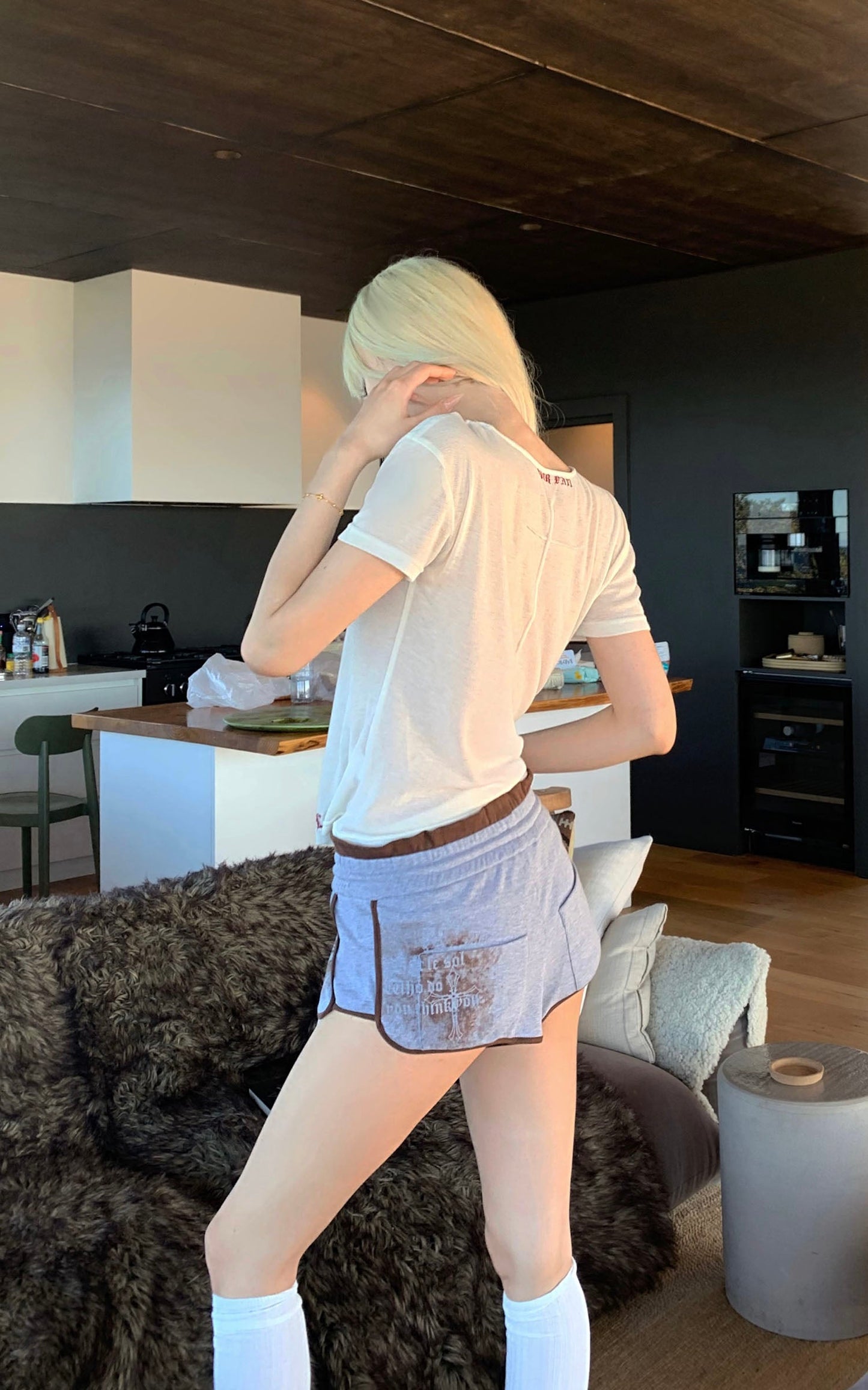 Distressed Ribbed Cotton Shorts