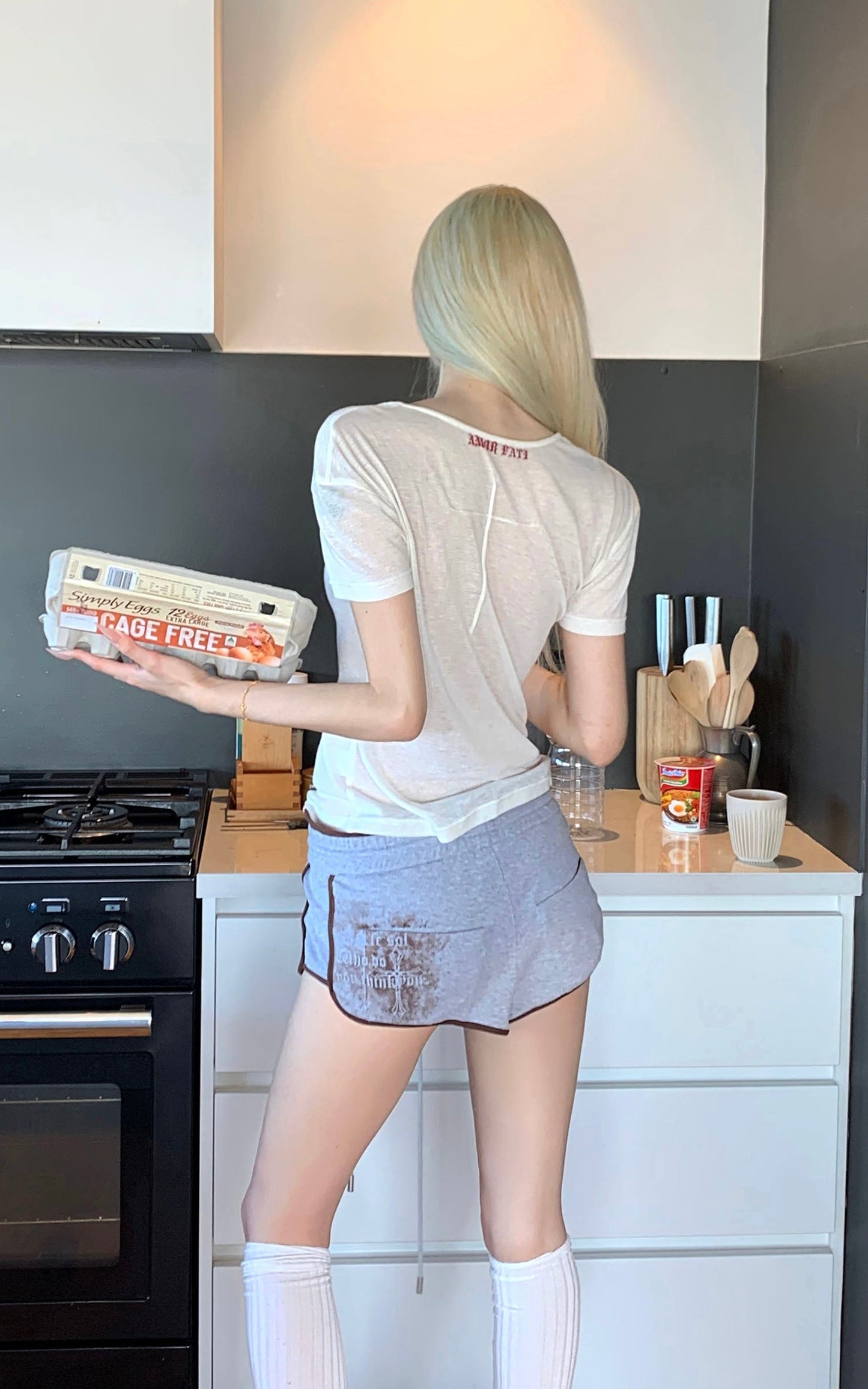 Distressed Ribbed Cotton Shorts