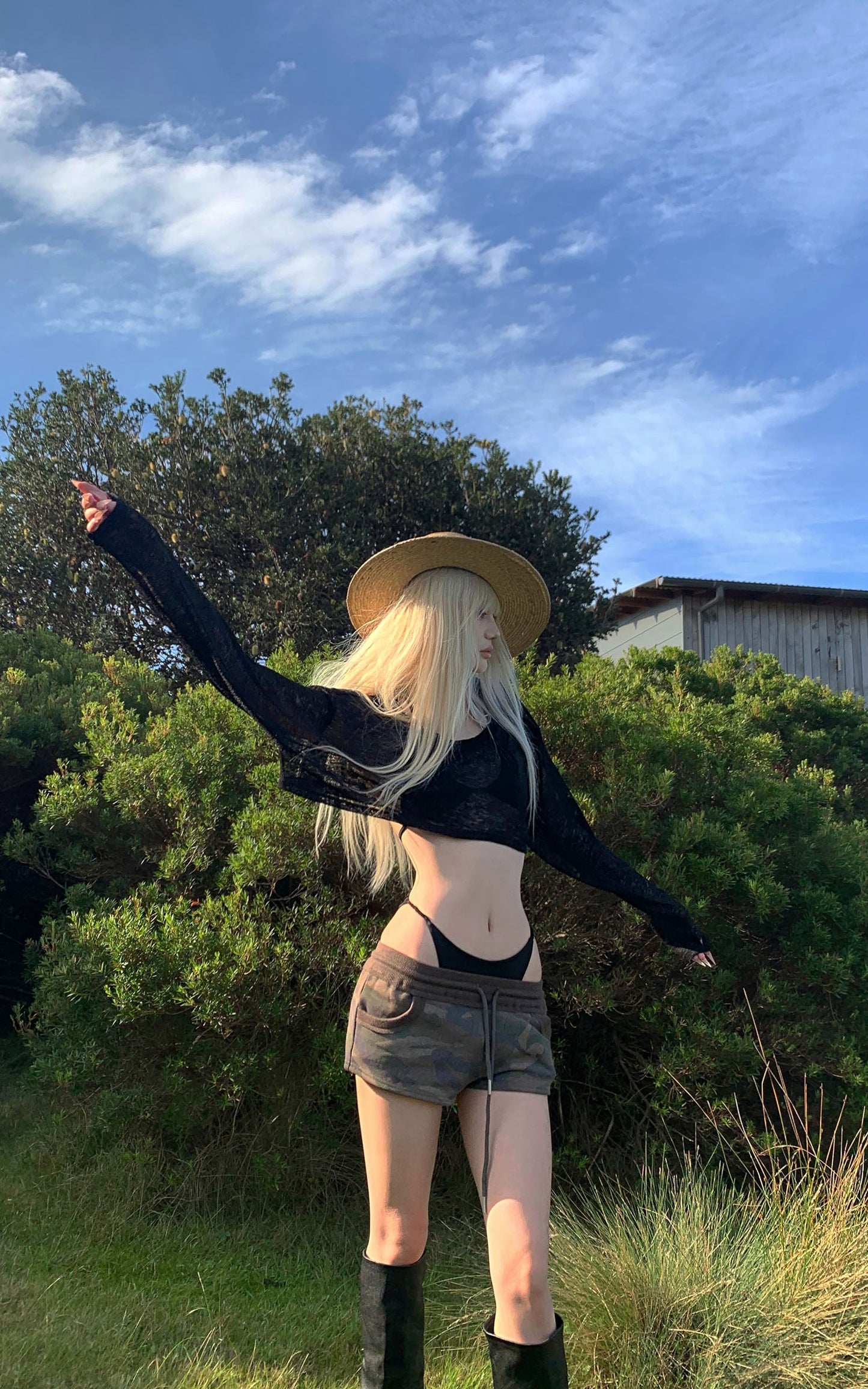 Sheer Knit Long-Sleeve Top