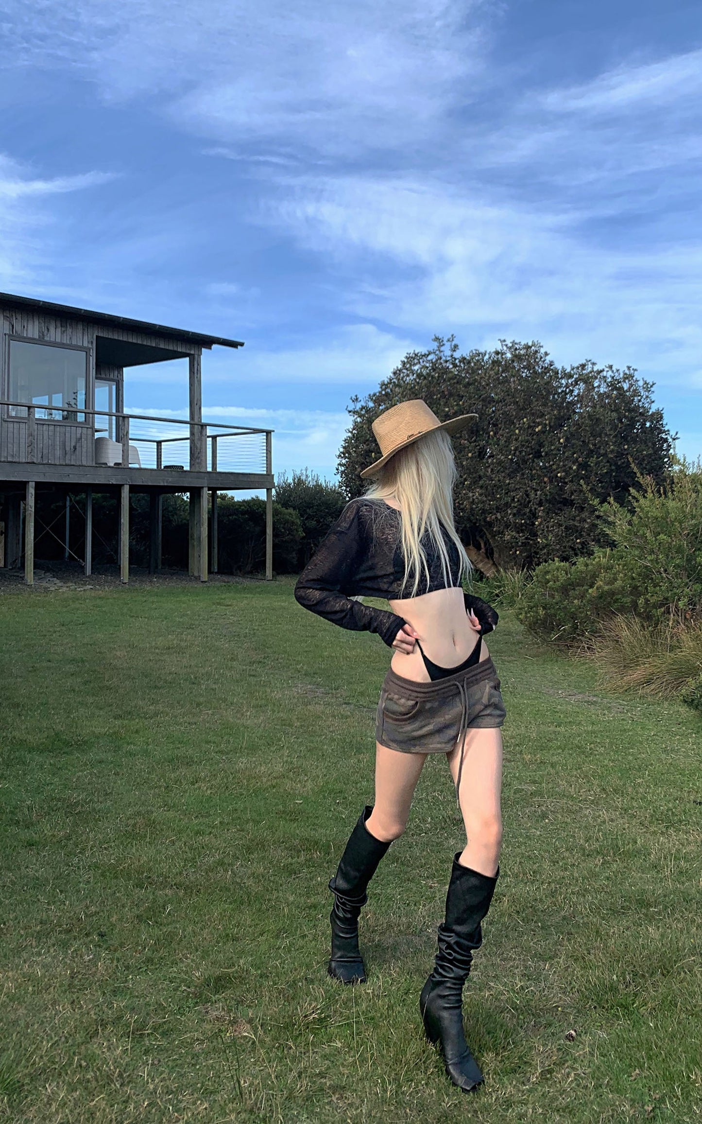 Sheer Knit Long-Sleeve Top