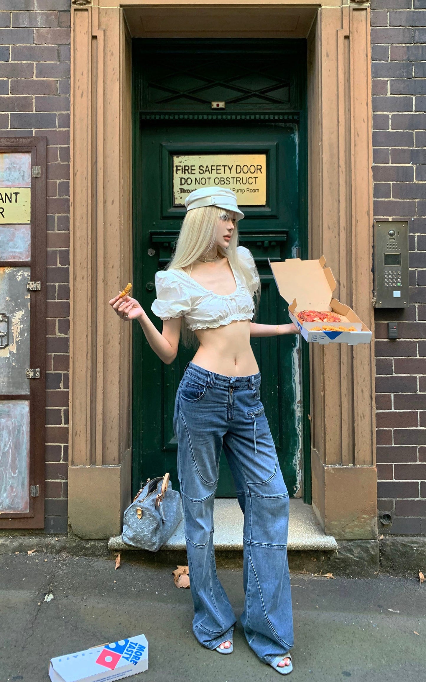 Lace-Trimmed Puff Sleeve Crop Top