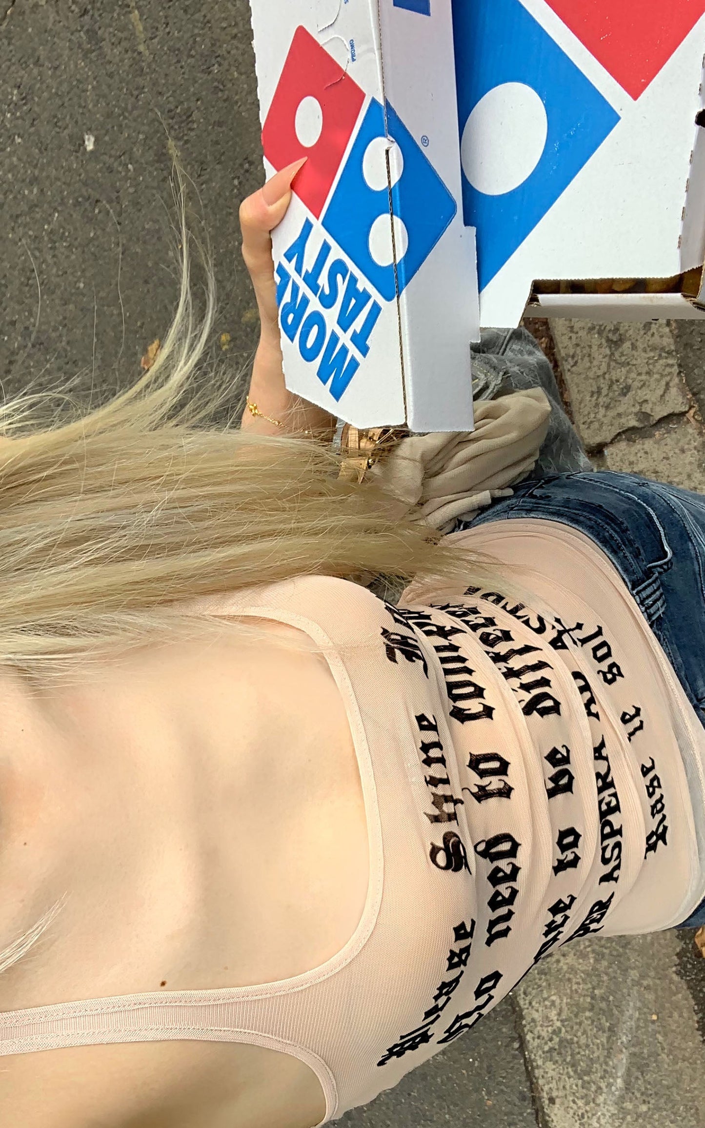 Lettering Mesh Tank Top & Bandeau Innerwear Set