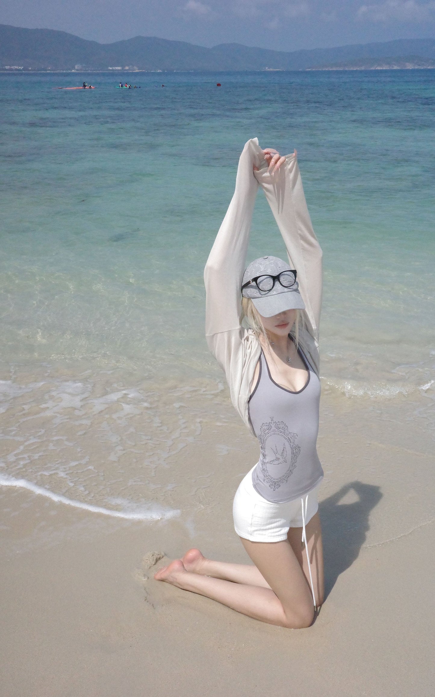 Contrast Frame Print Ribbed Fitted Top