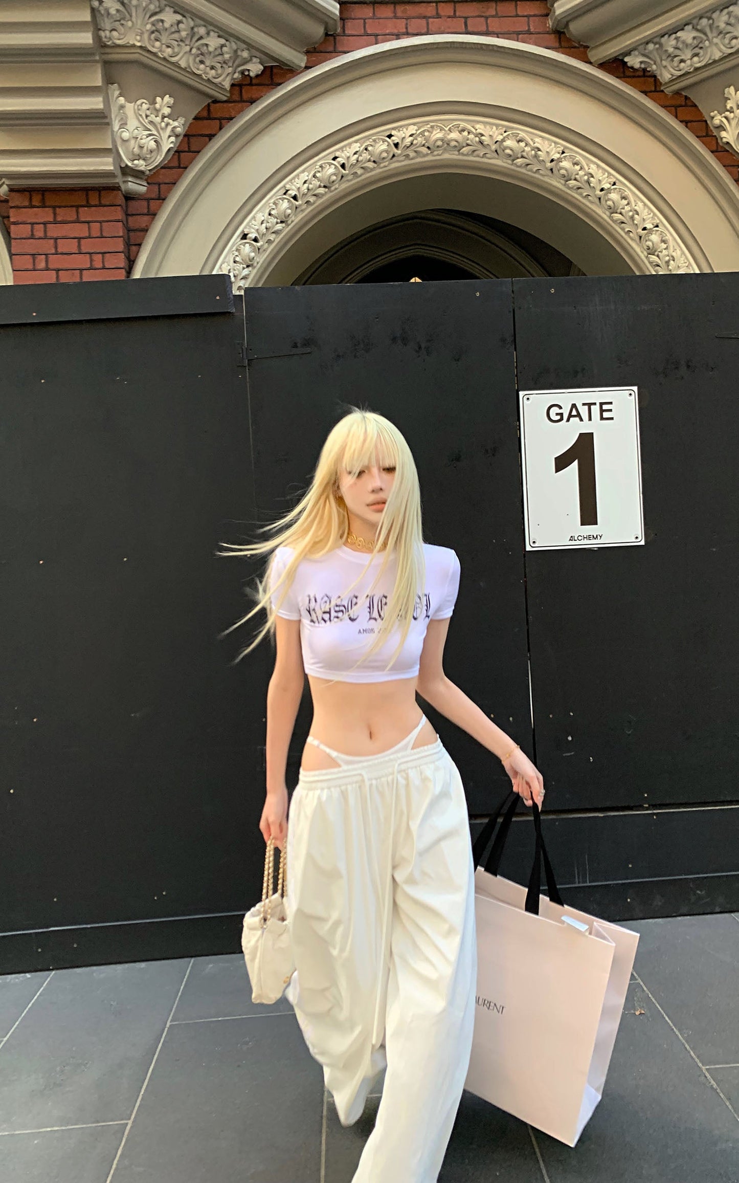 Deconstructed Double-Waistband White Cargo Trousers