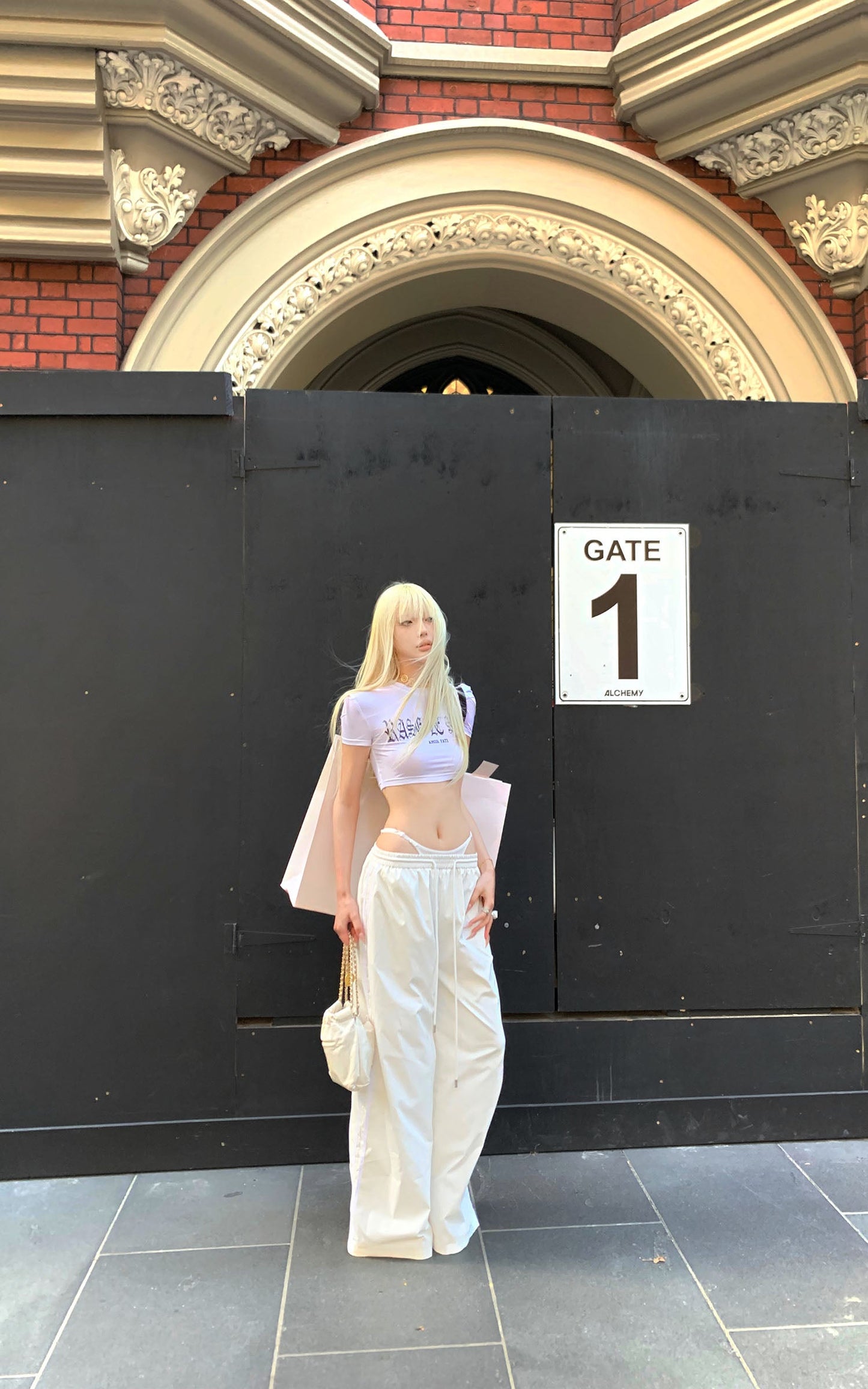 Gothic Print Cropped White Tee