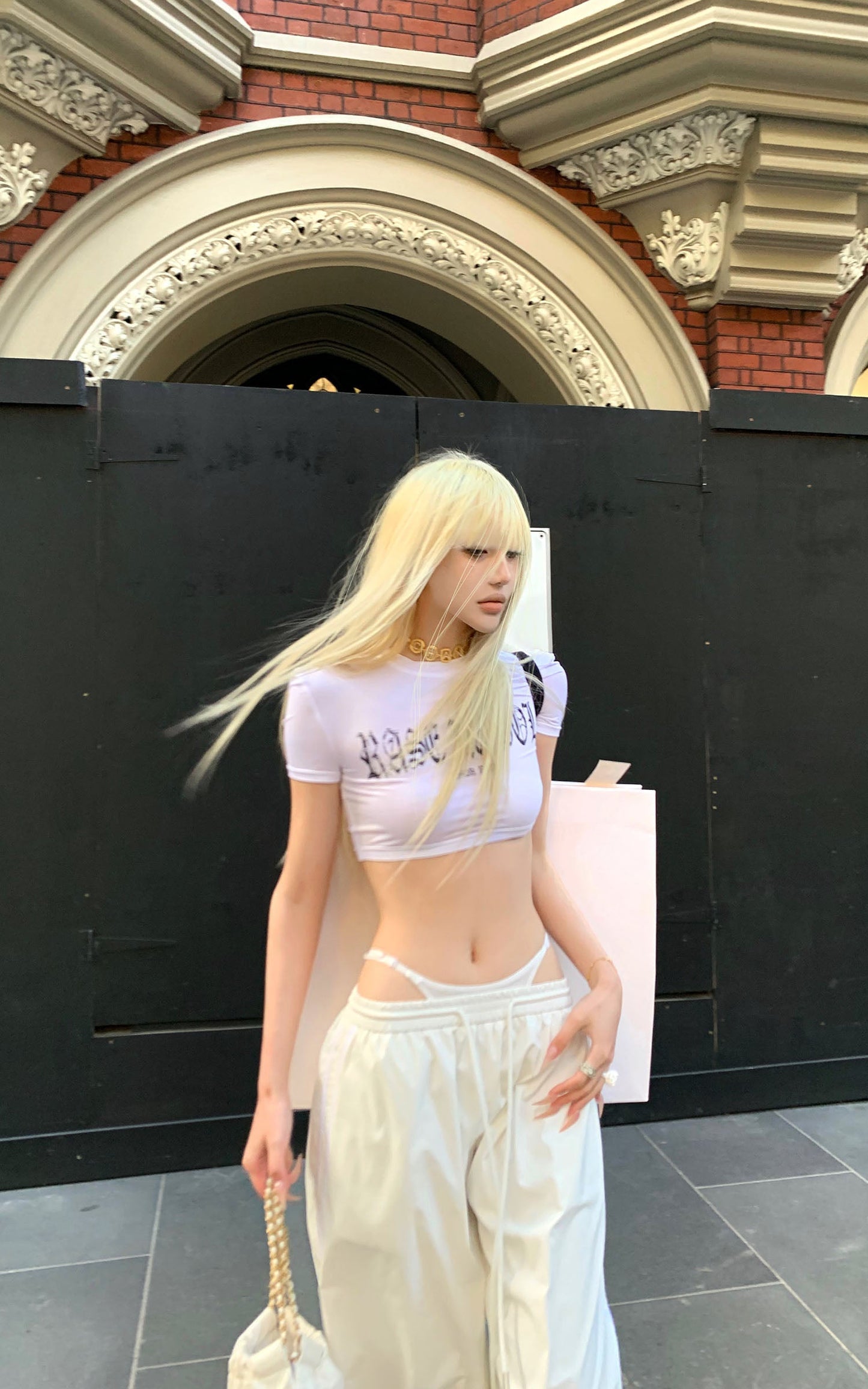 Gothic Print Cropped White Tee