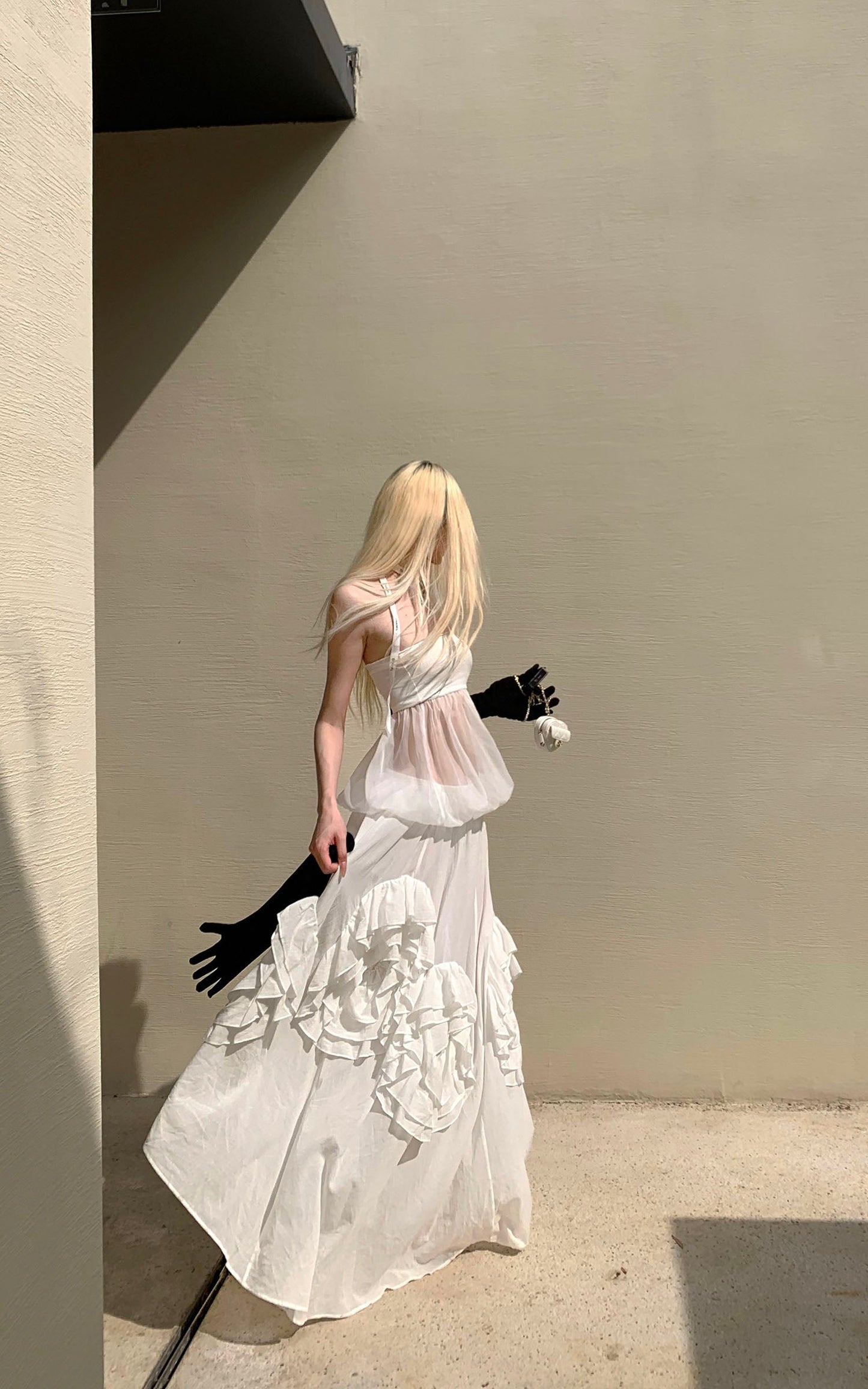 Rosette Silhouette Draped Backless Gown