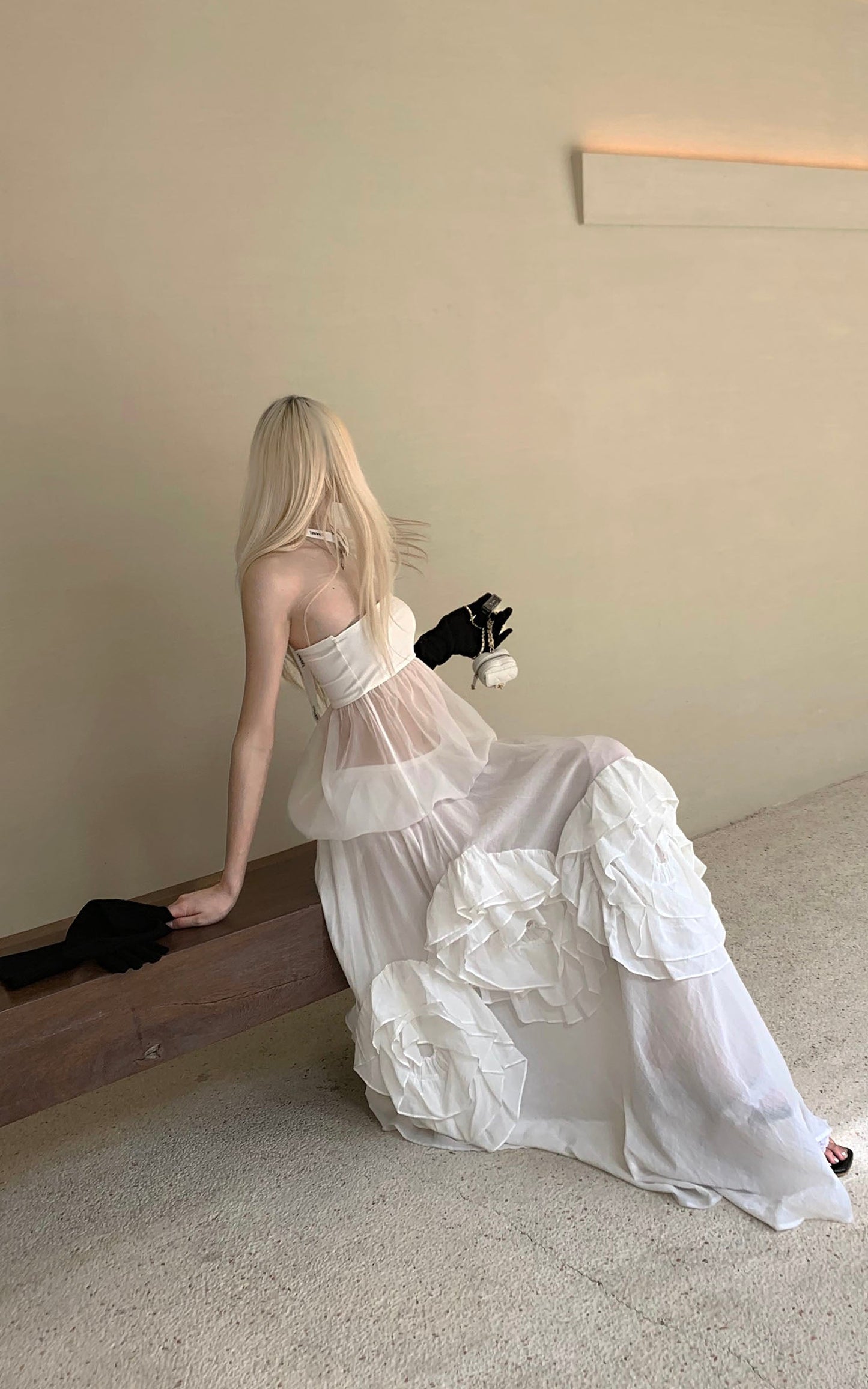 Rosette Silhouette Draped Backless Gown