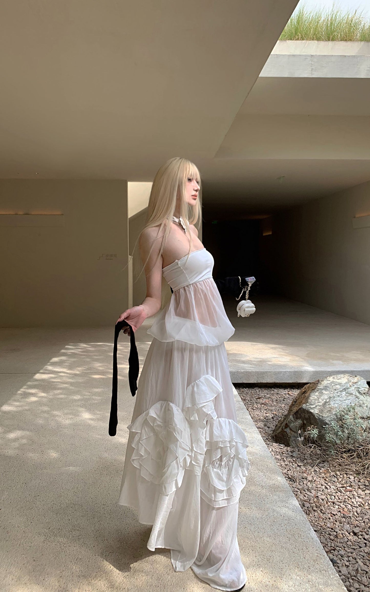 Rosette Silhouette Draped Backless Gown