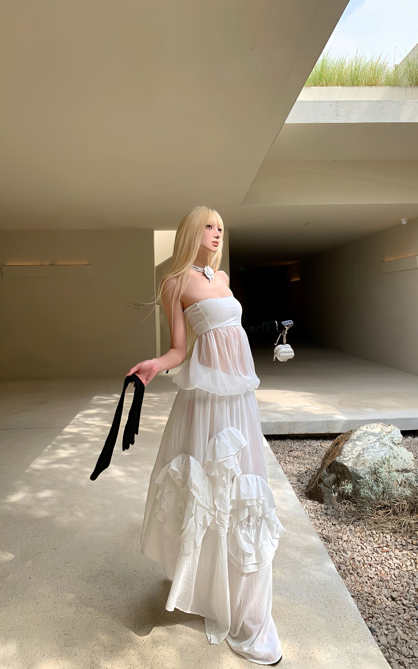 Rosette Silhouette Draped Backless Gown