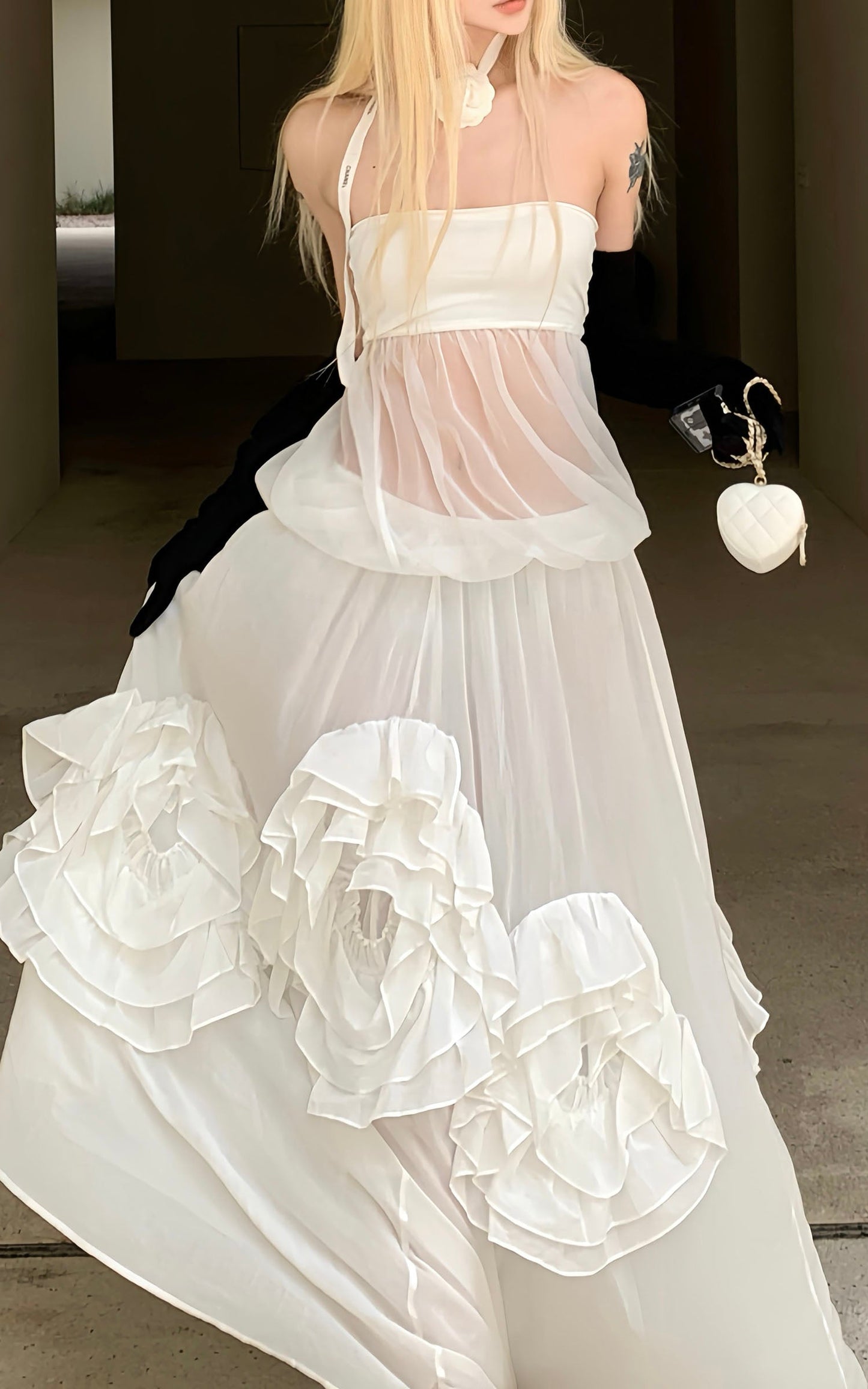 Rosette Silhouette Draped Backless Gown