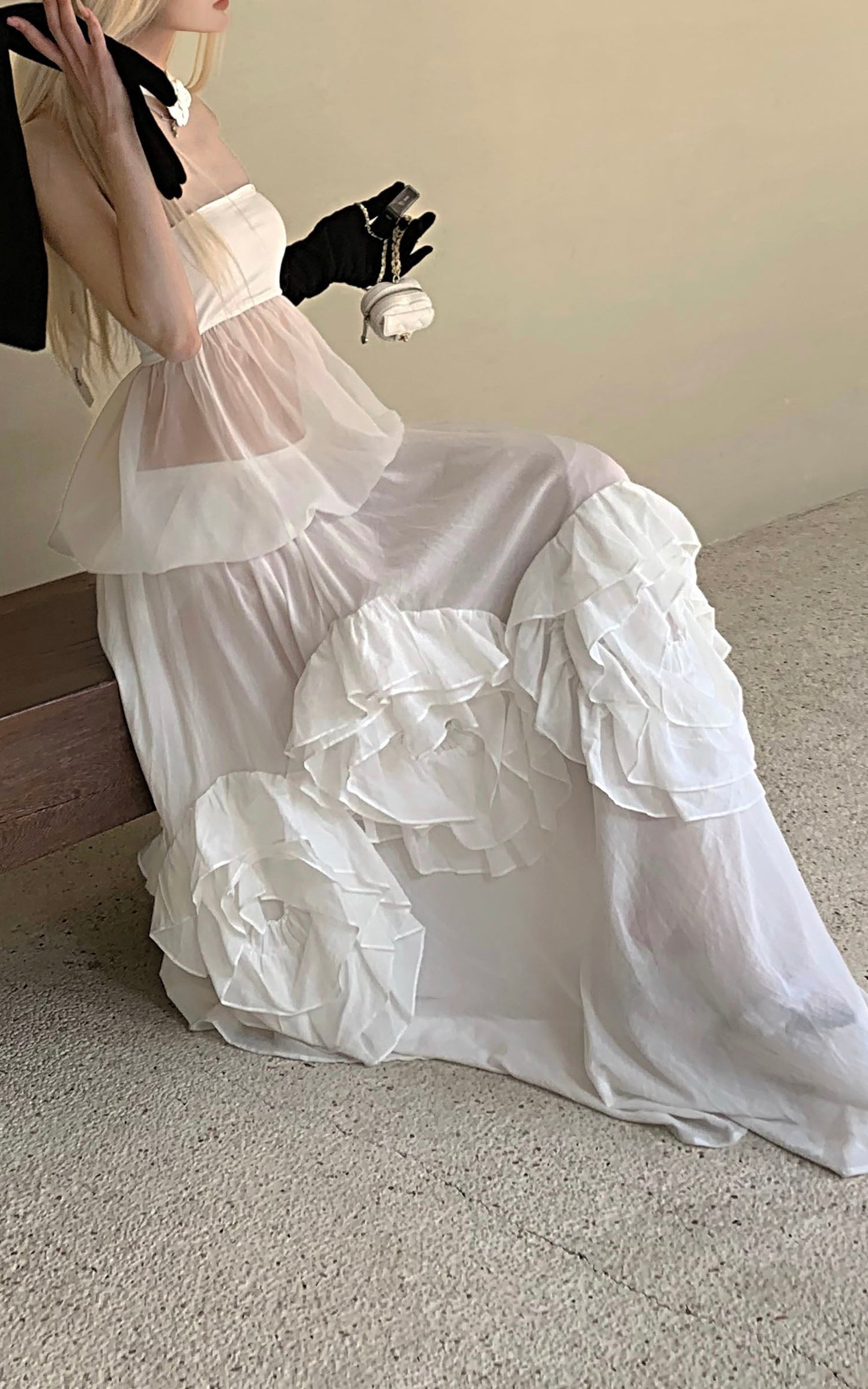 Rosette Silhouette Draped Backless Gown