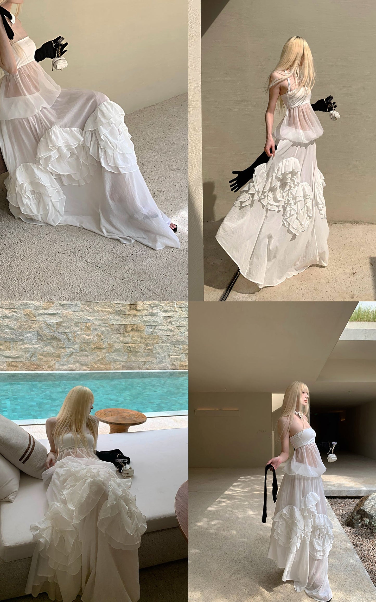 Rosette Silhouette Draped Backless Gown