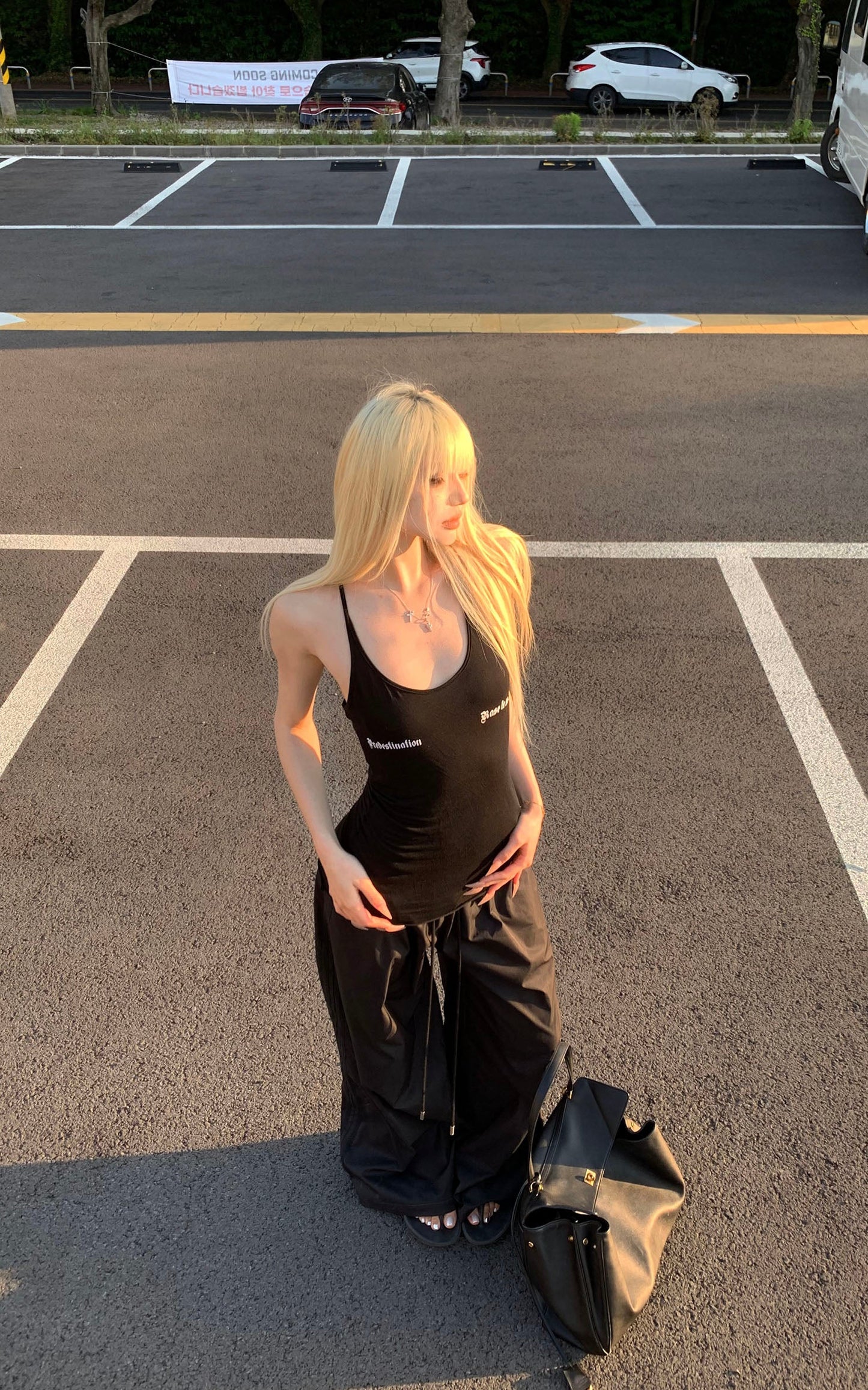 Double-Layered Overlap Drawstring Pants