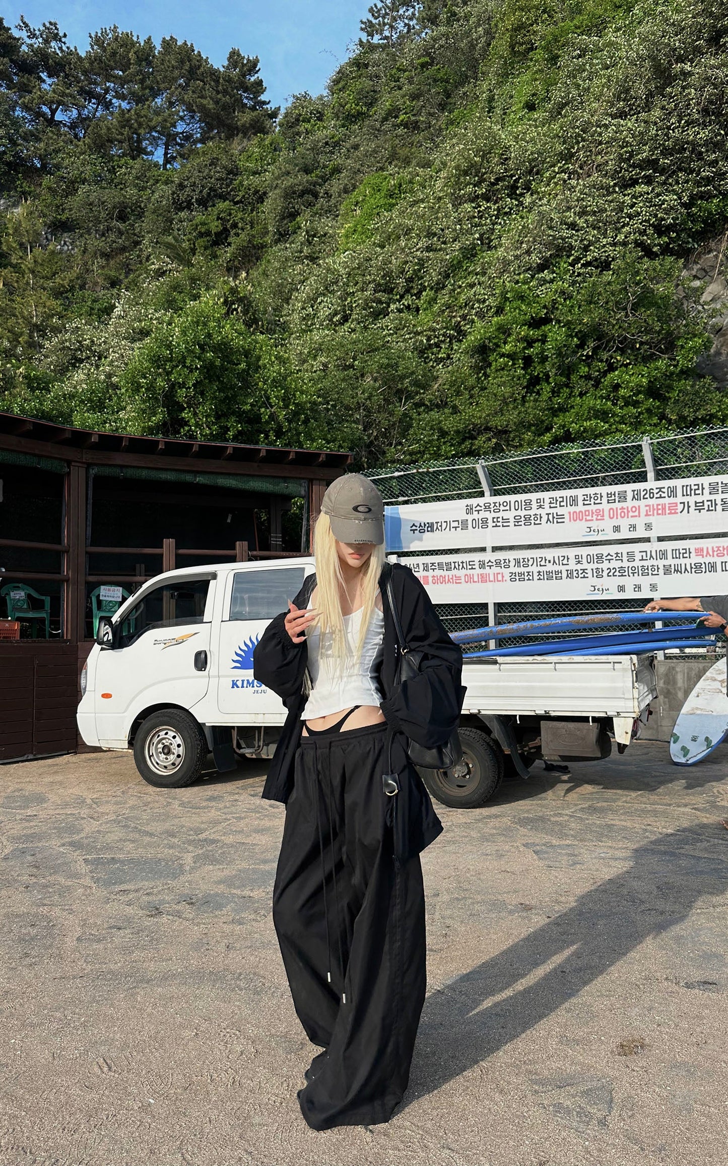 Double-Layered Overlap Drawstring Pants