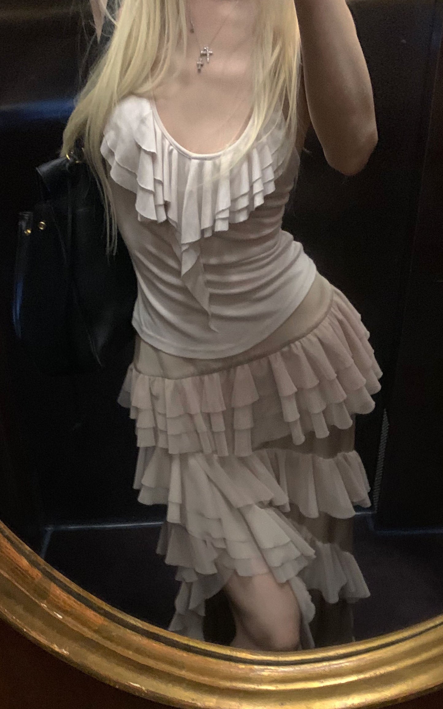 Layered Sheer Ruffle Panel Asymmetric Skirt