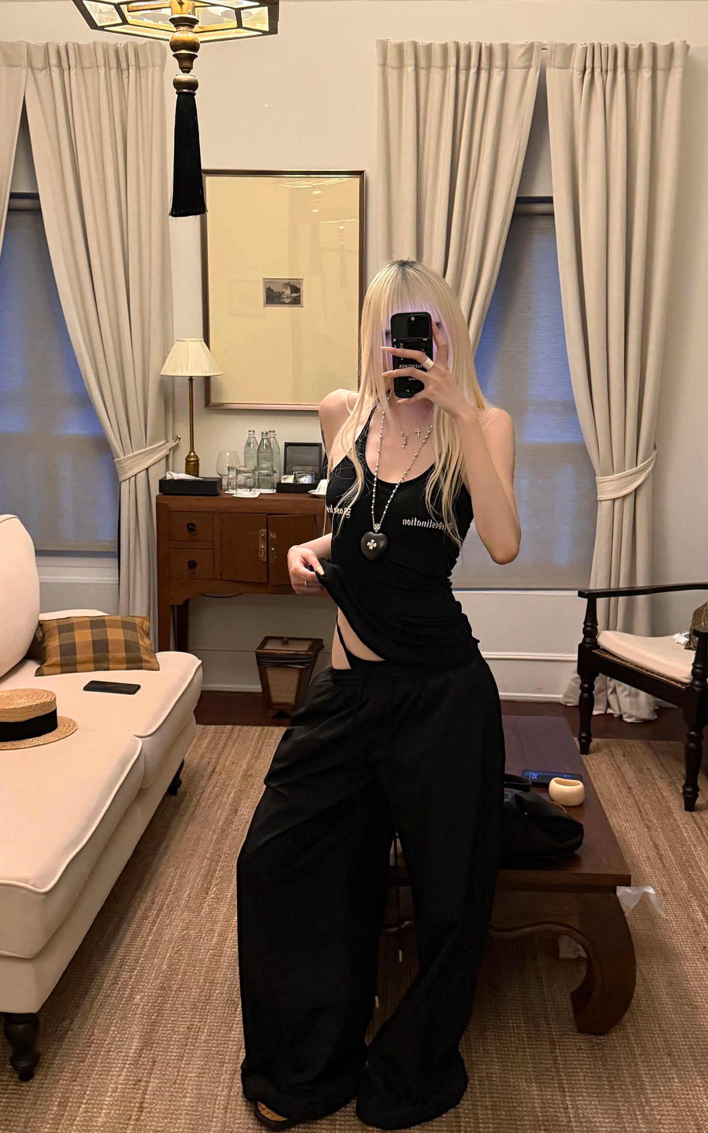 Double-Layered Overlap Drawstring Pants