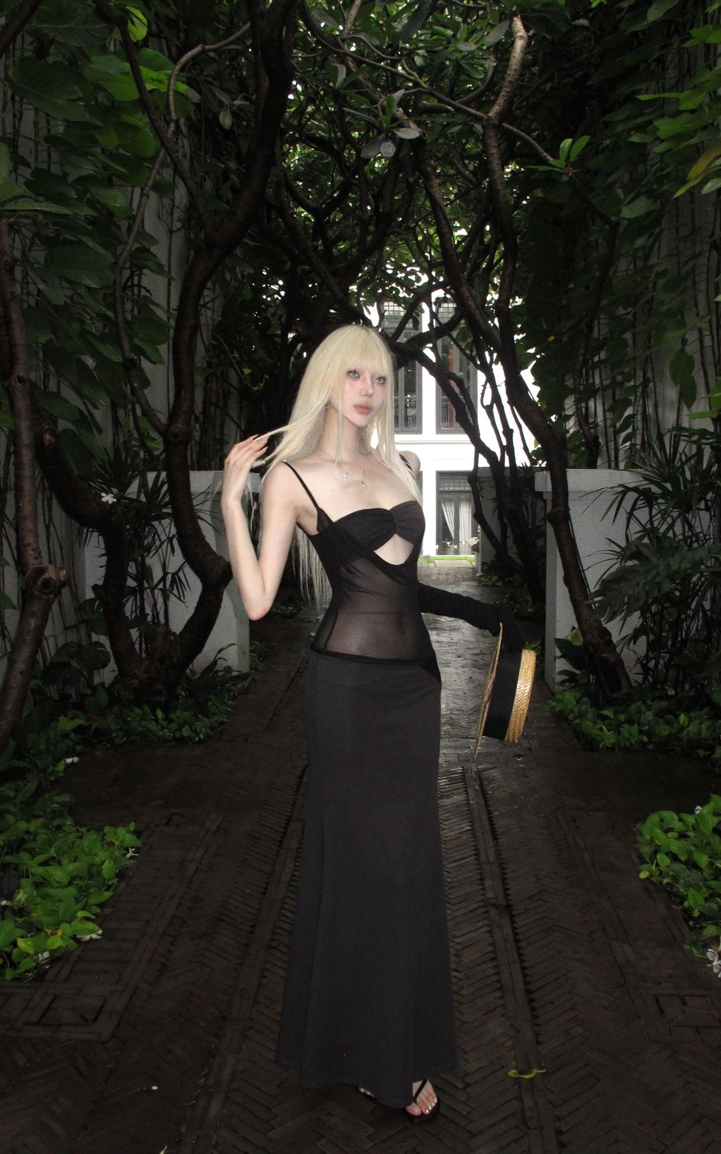 Sheer Panel Spliced Corset Maxi Dress