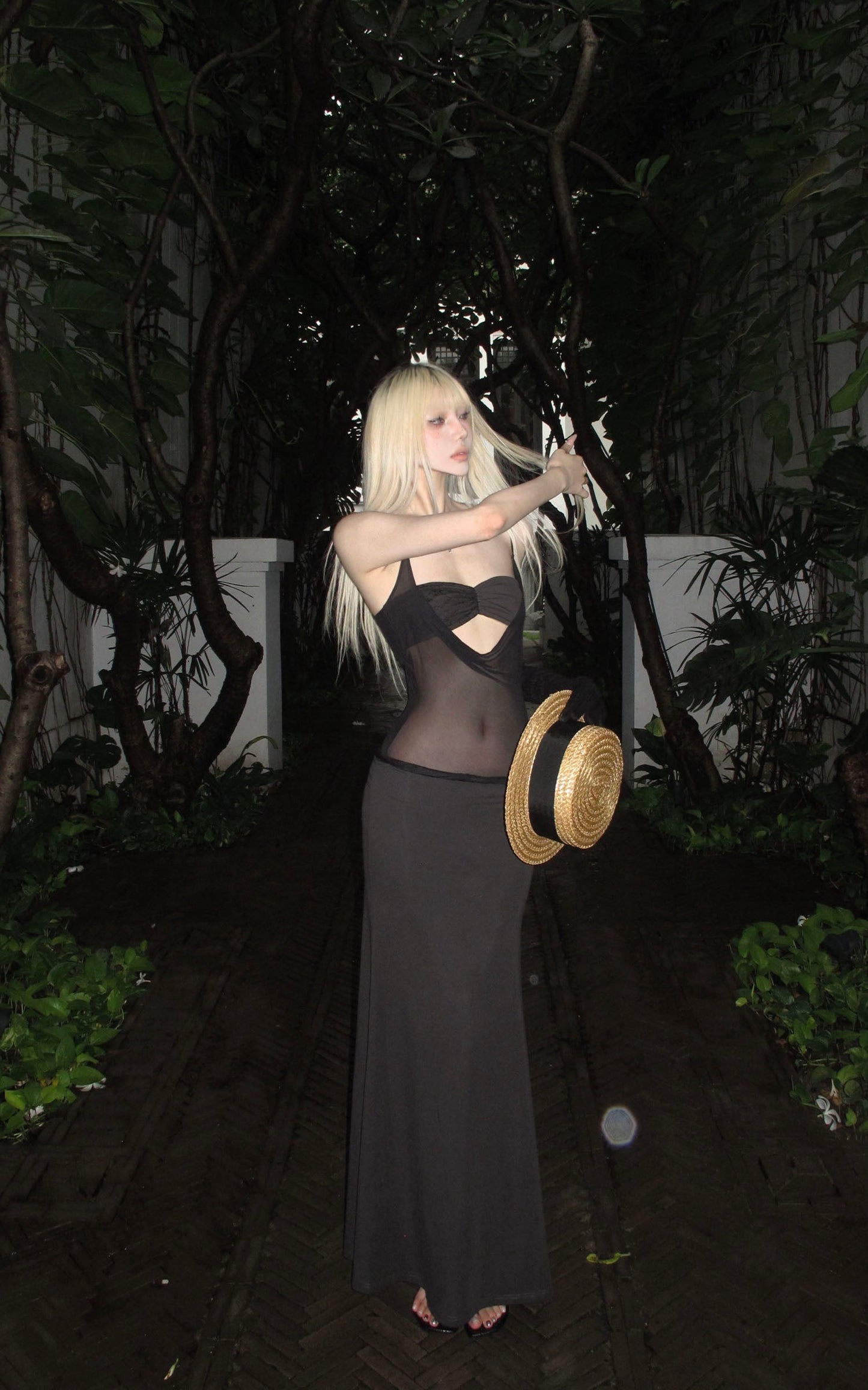 Sheer Panel Spliced Corset Maxi Dress