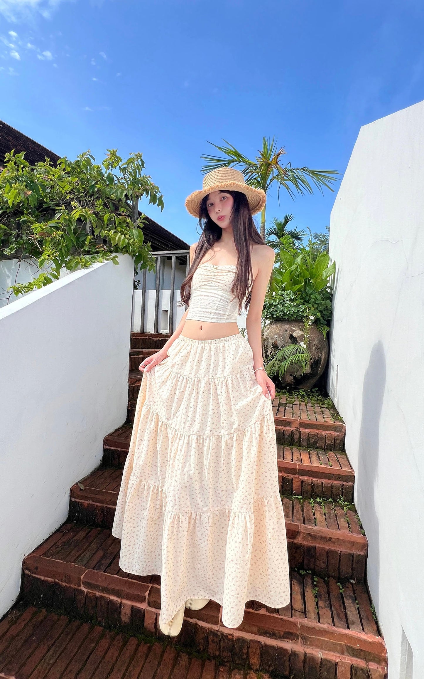 Floral Bandeau Top & Maxi Skirt Set
